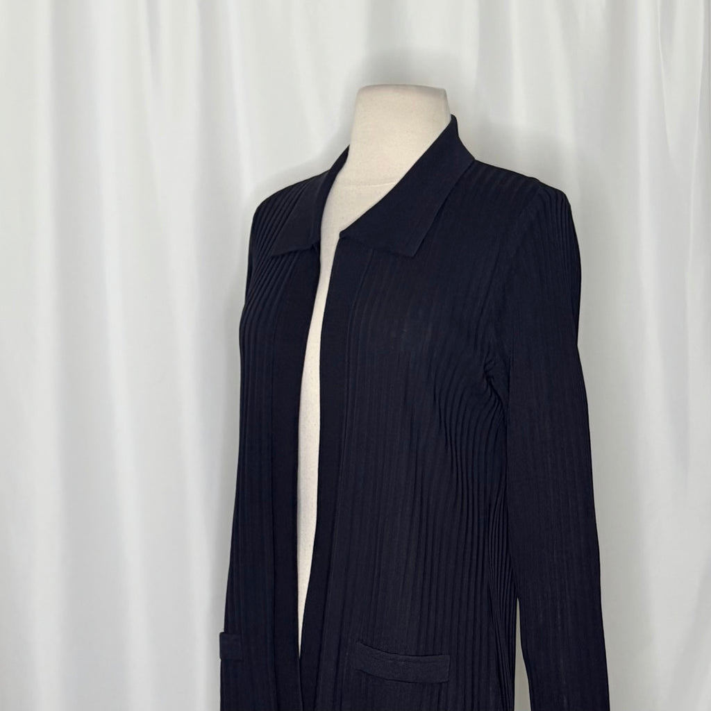 Exclusively MISOOK Navy Blue Ribbed Knit Open Front Cardigan Sweater Knitwear XS