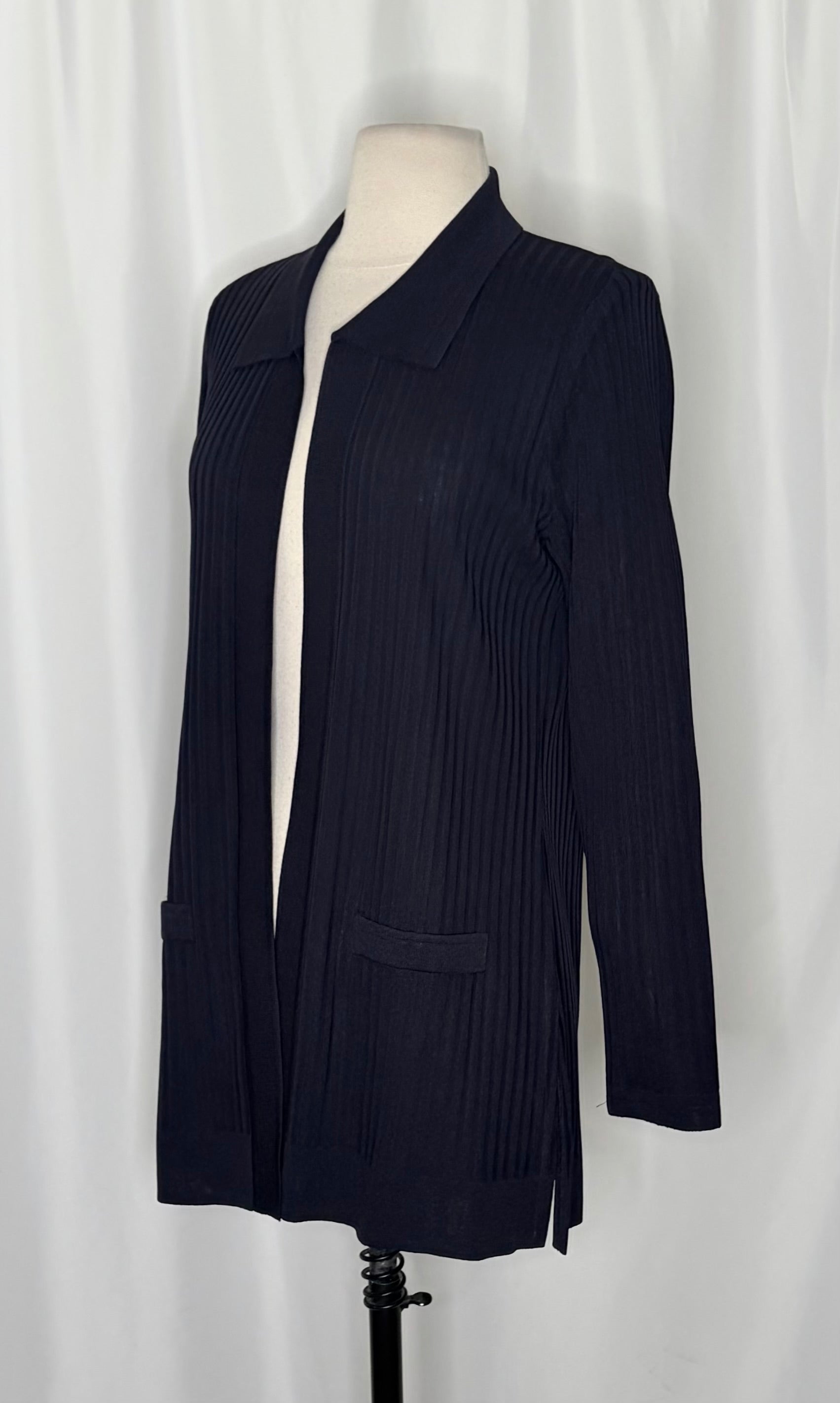 Exclusively MISOOK Navy Blue Ribbed Knit Open Front Cardigan Sweater Knitwear XS