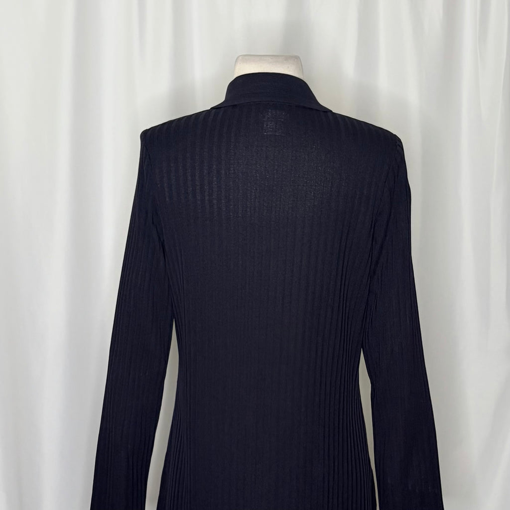 Exclusively MISOOK Navy Blue Ribbed Knit Open Front Cardigan Sweater Knitwear XS