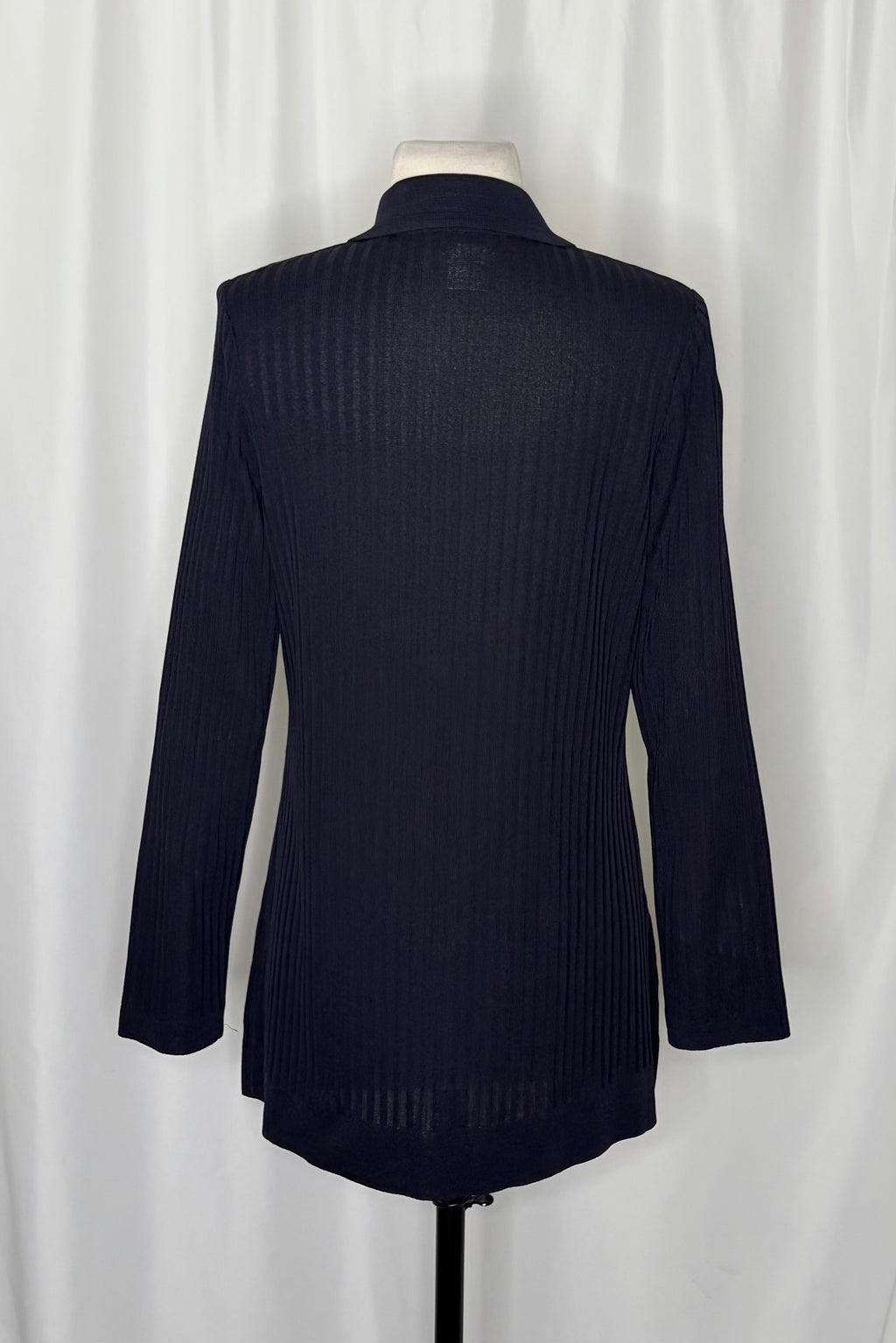 Exclusively MISOOK Navy Blue Ribbed Knit Open Front Cardigan Sweater Knitwear XS
