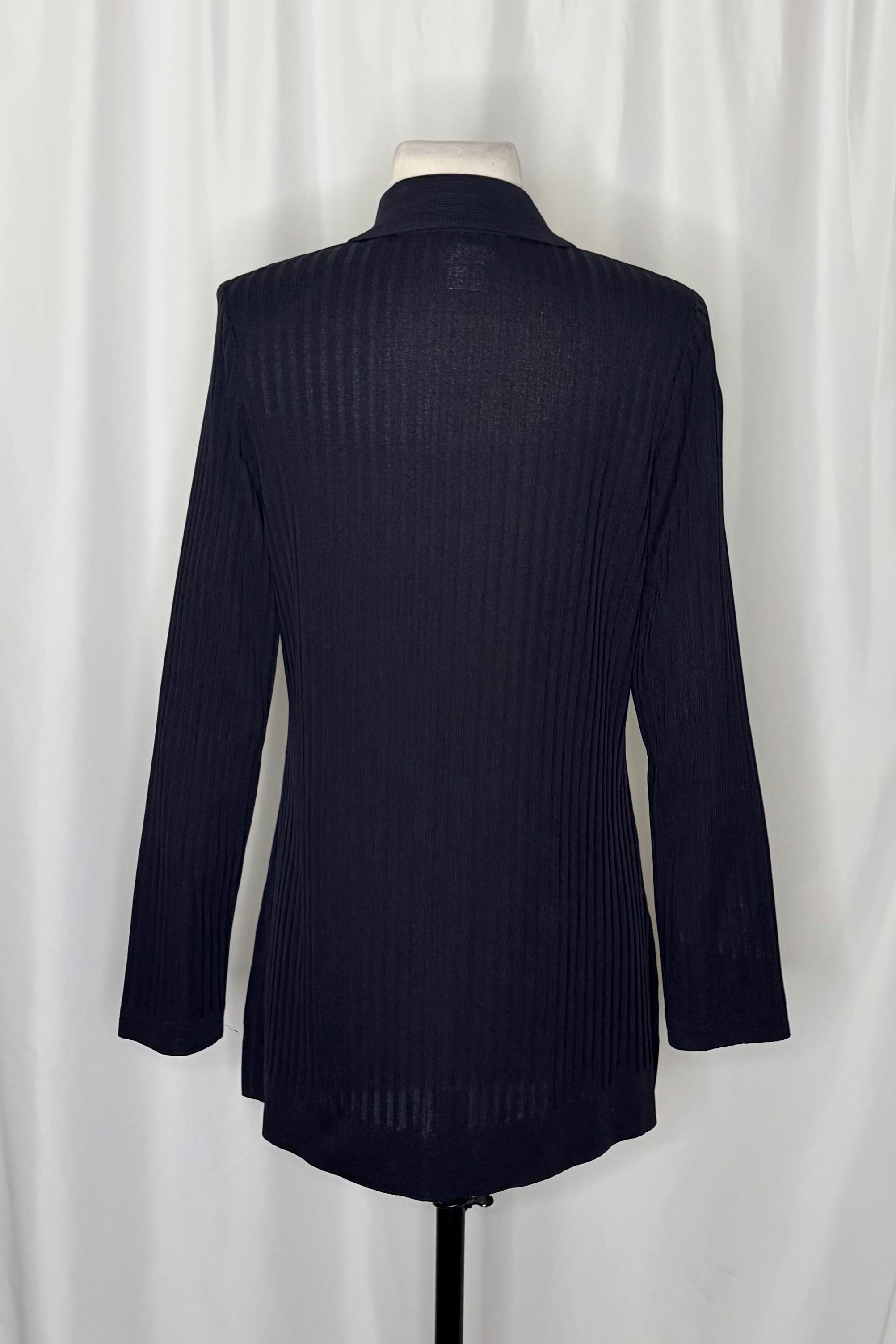 Exclusively MISOOK Navy Blue Ribbed Knit Open Front Cardigan Sweater Knitwear XS