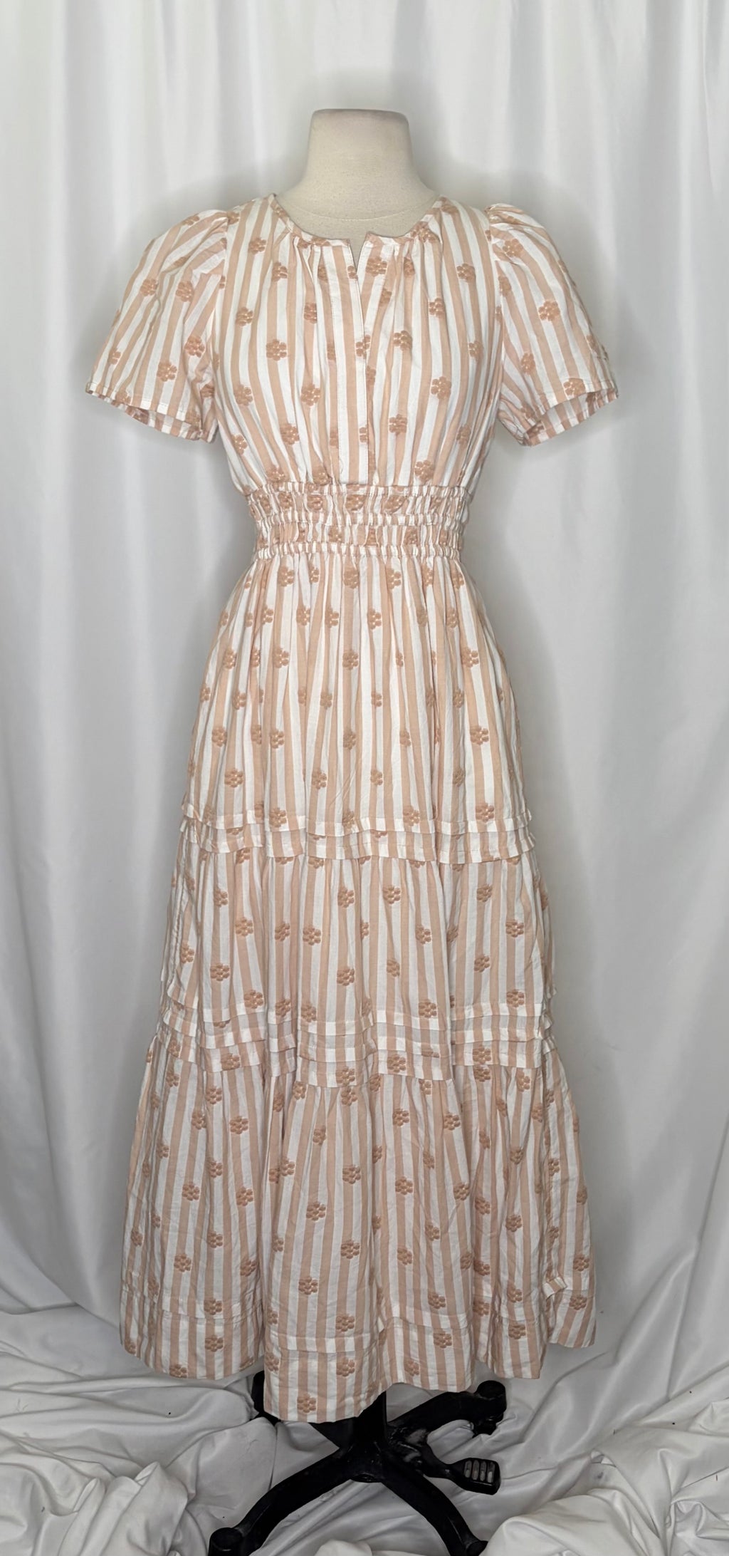 ANTHROPOLOGIE The Somerset Embroidered Floral Maxi Dress Stripes X-Small Petite