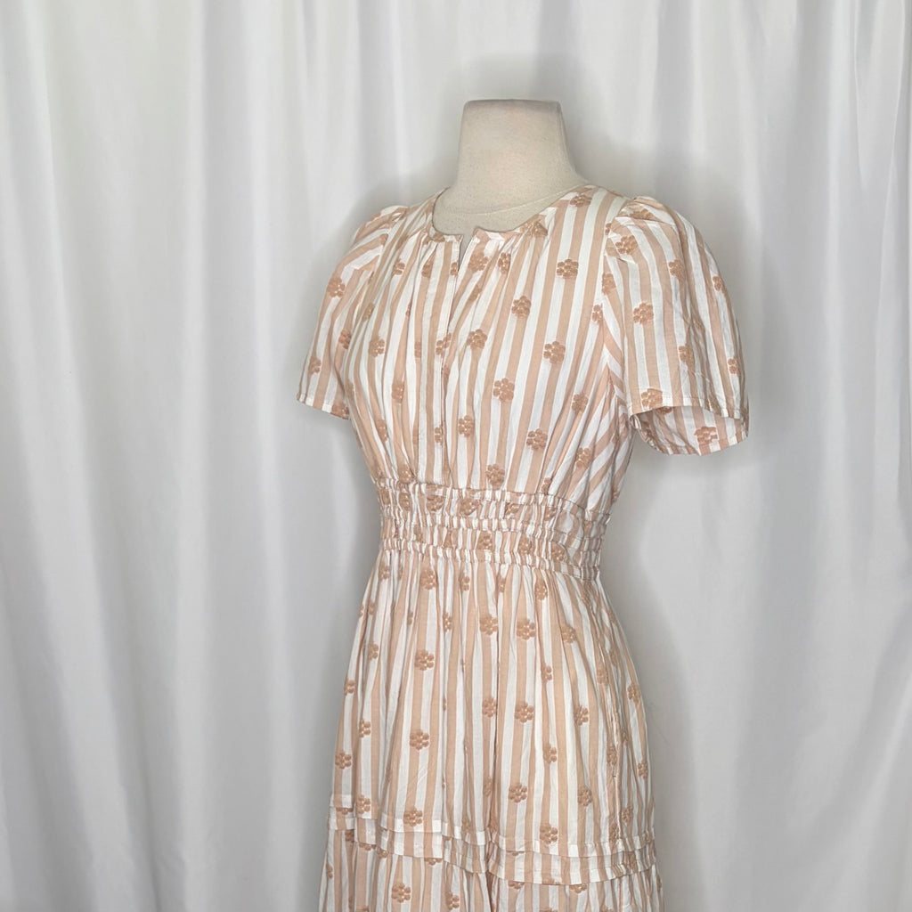 ANTHROPOLOGIE The Somerset Embroidered Floral Maxi Dress Stripes X-Small Petite