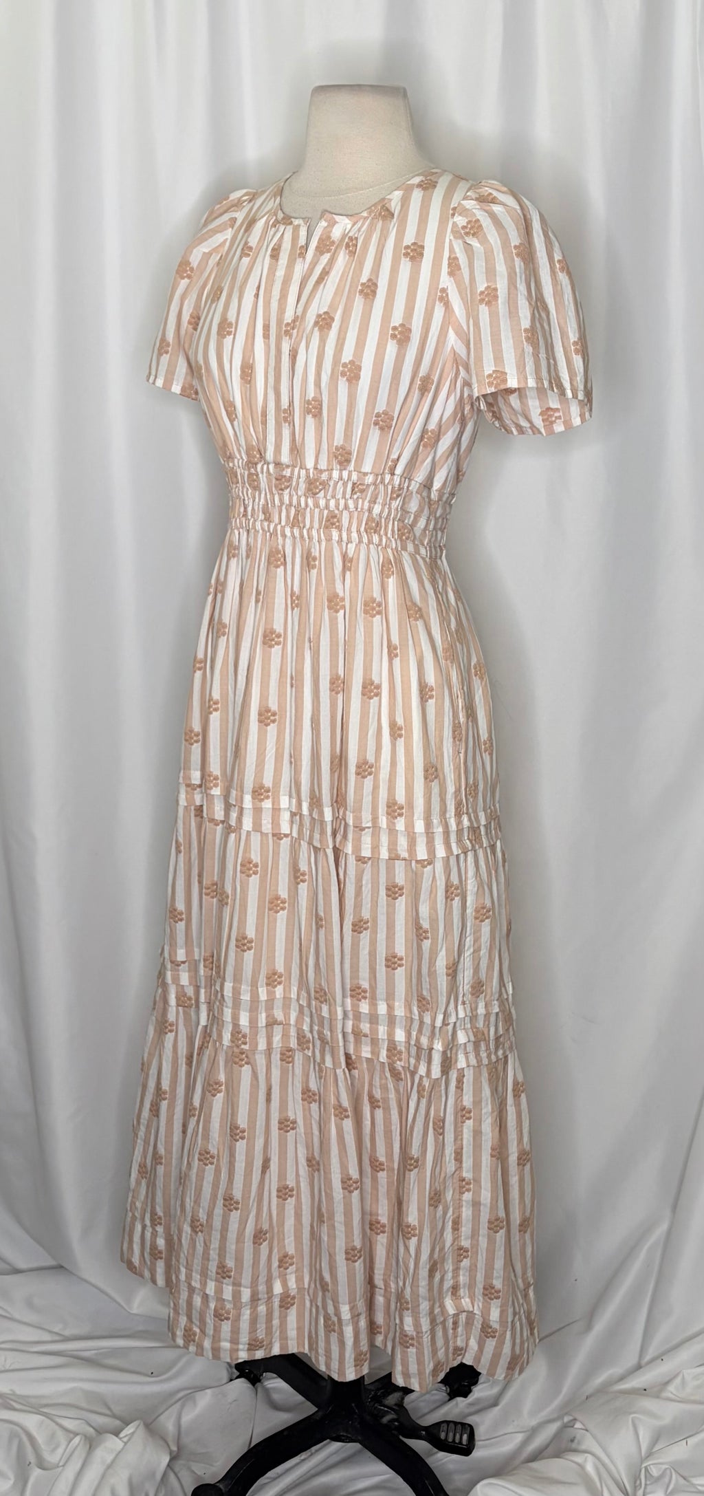 ANTHROPOLOGIE The Somerset Embroidered Floral Maxi Dress Stripes X-Small Petite