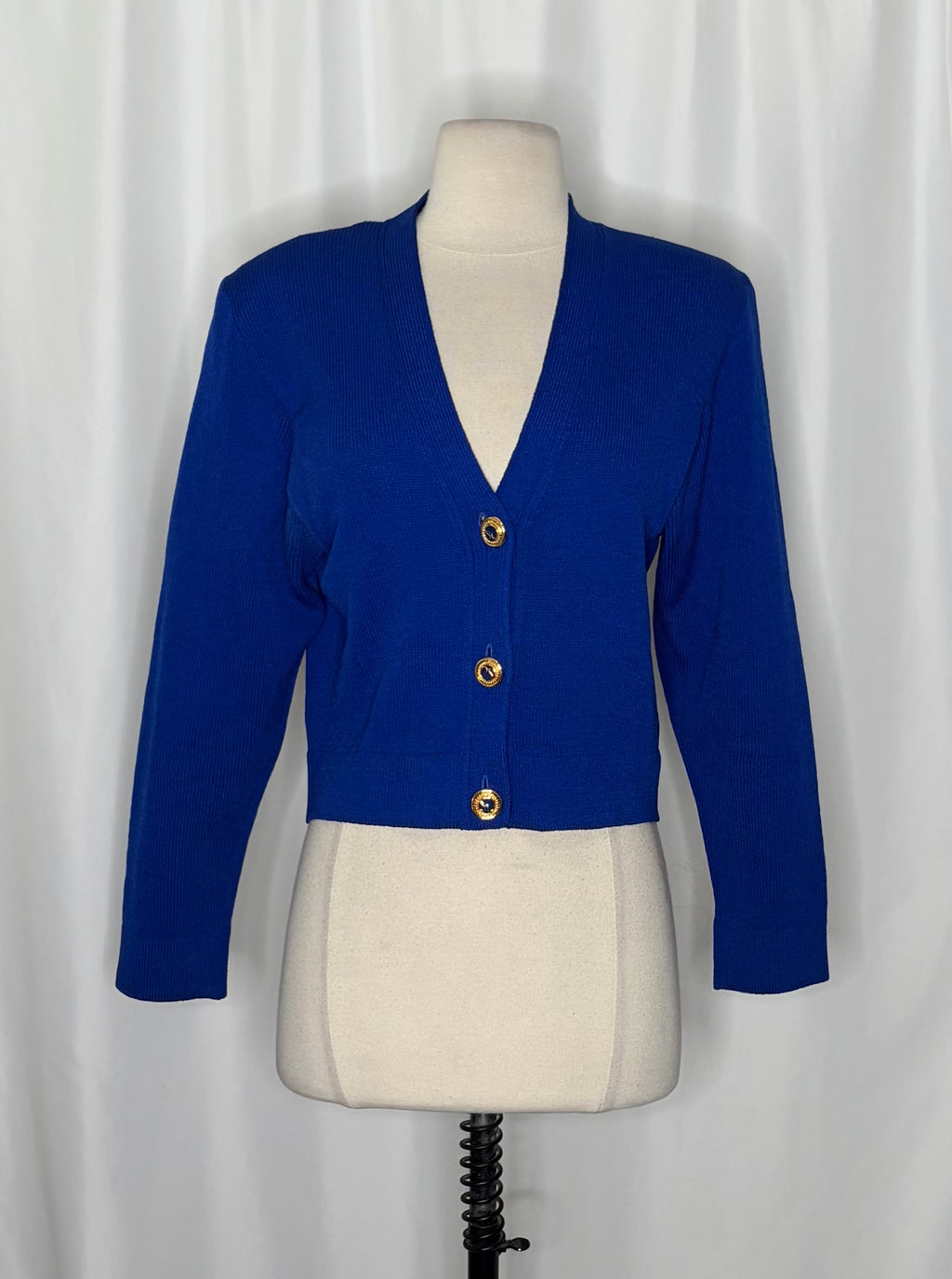 ST. JOHN Separates Cropped Knit Cardigan Sweater Royal Blue V-Neck Jacket Medium