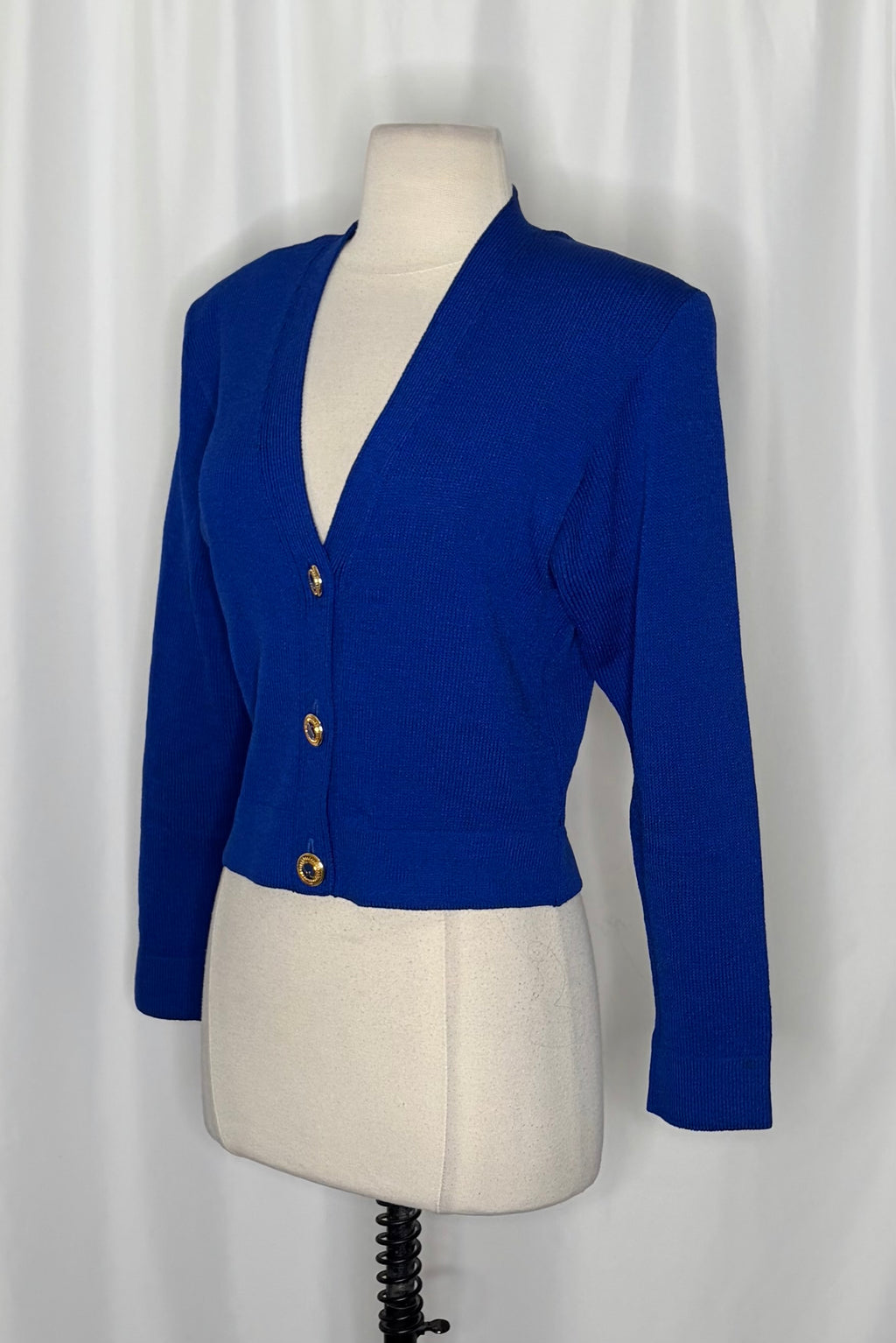 ST. JOHN Separates Cropped Knit Cardigan Sweater Royal Blue V-Neck Jacket Medium