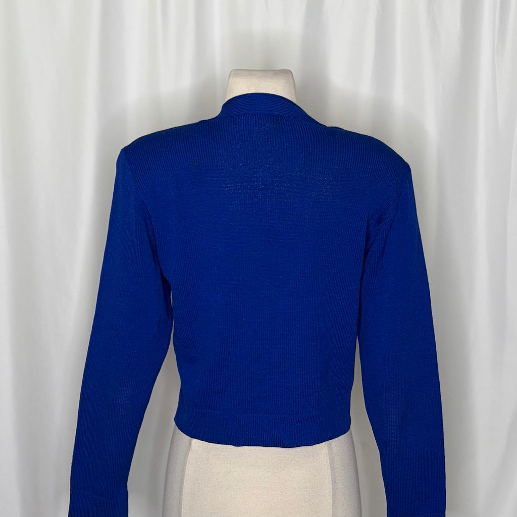ST. JOHN Separates Cropped Knit Cardigan Sweater Royal Blue V-Neck Jacket Medium