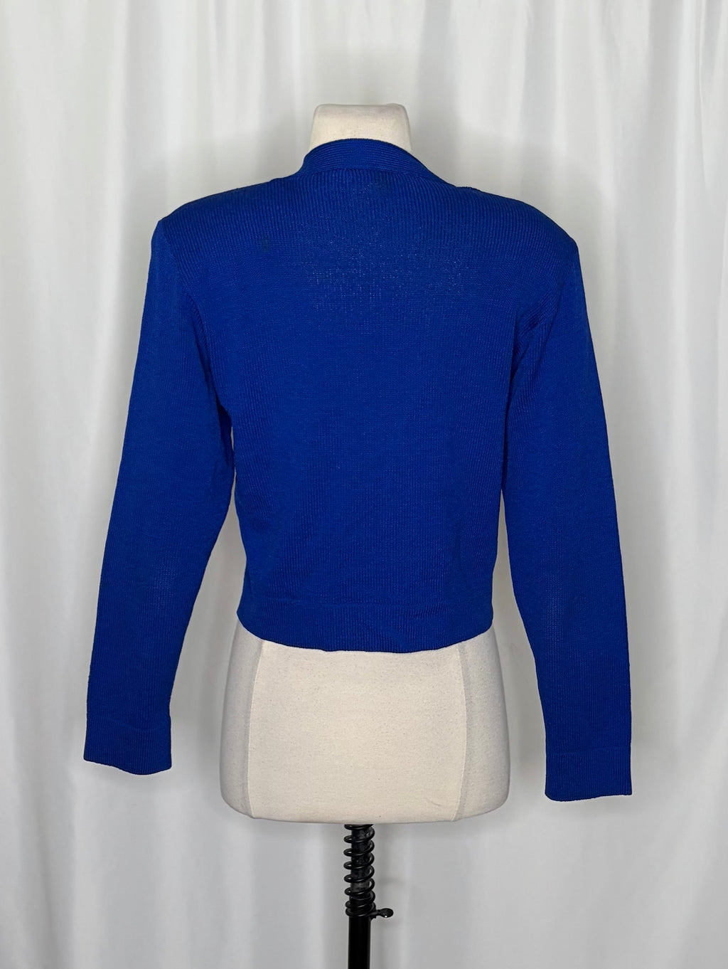 ST. JOHN Separates Cropped Knit Cardigan Sweater Royal Blue V-Neck Jacket Medium