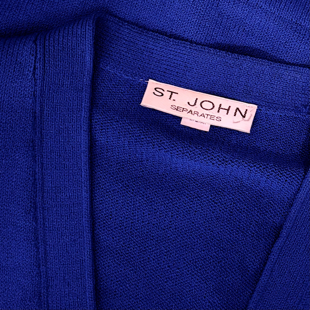 ST. JOHN Separates Cropped Knit Cardigan Sweater Royal Blue V-Neck Jacket Medium