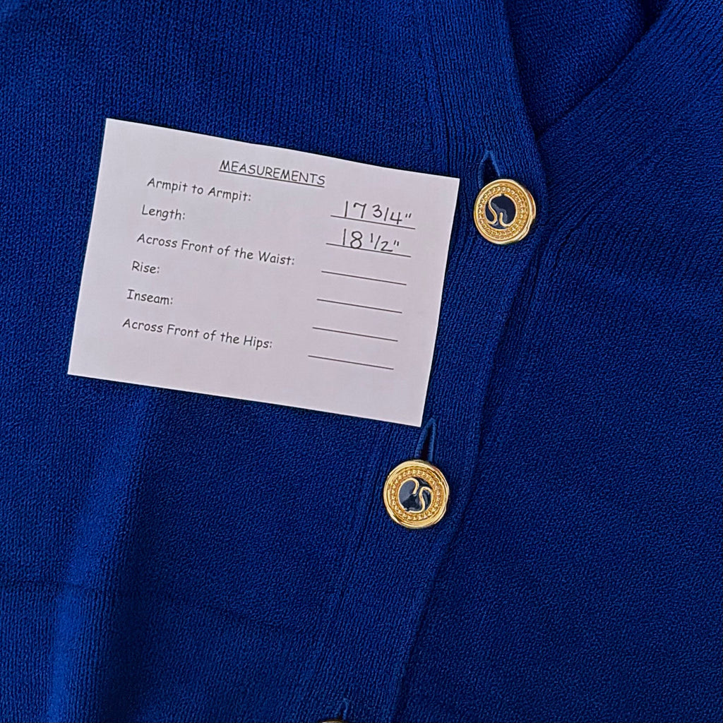 ST. JOHN Separates Cropped Knit Cardigan Sweater Royal Blue V-Neck Jacket Medium