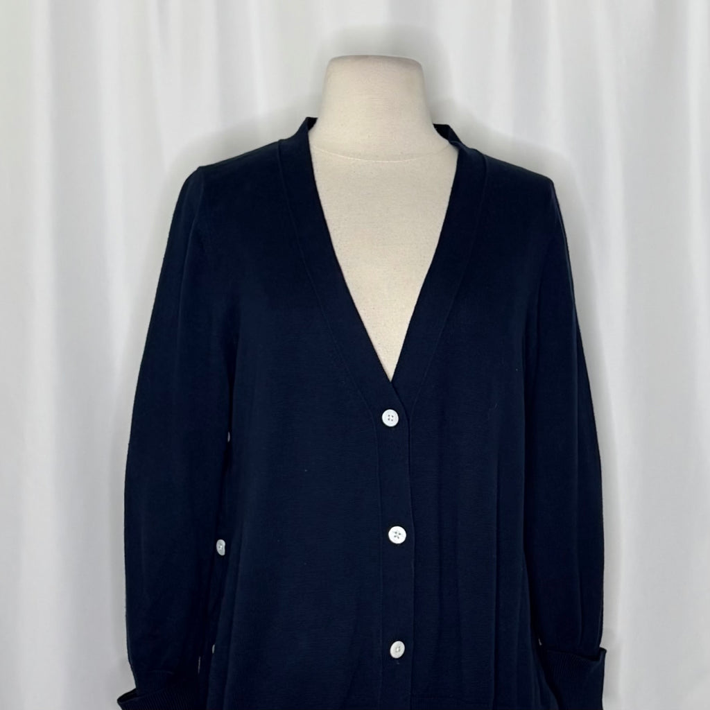GRETCHEN SCOTT Designs Navy Blue V Neck Cardigan Sweater Button Sides Small