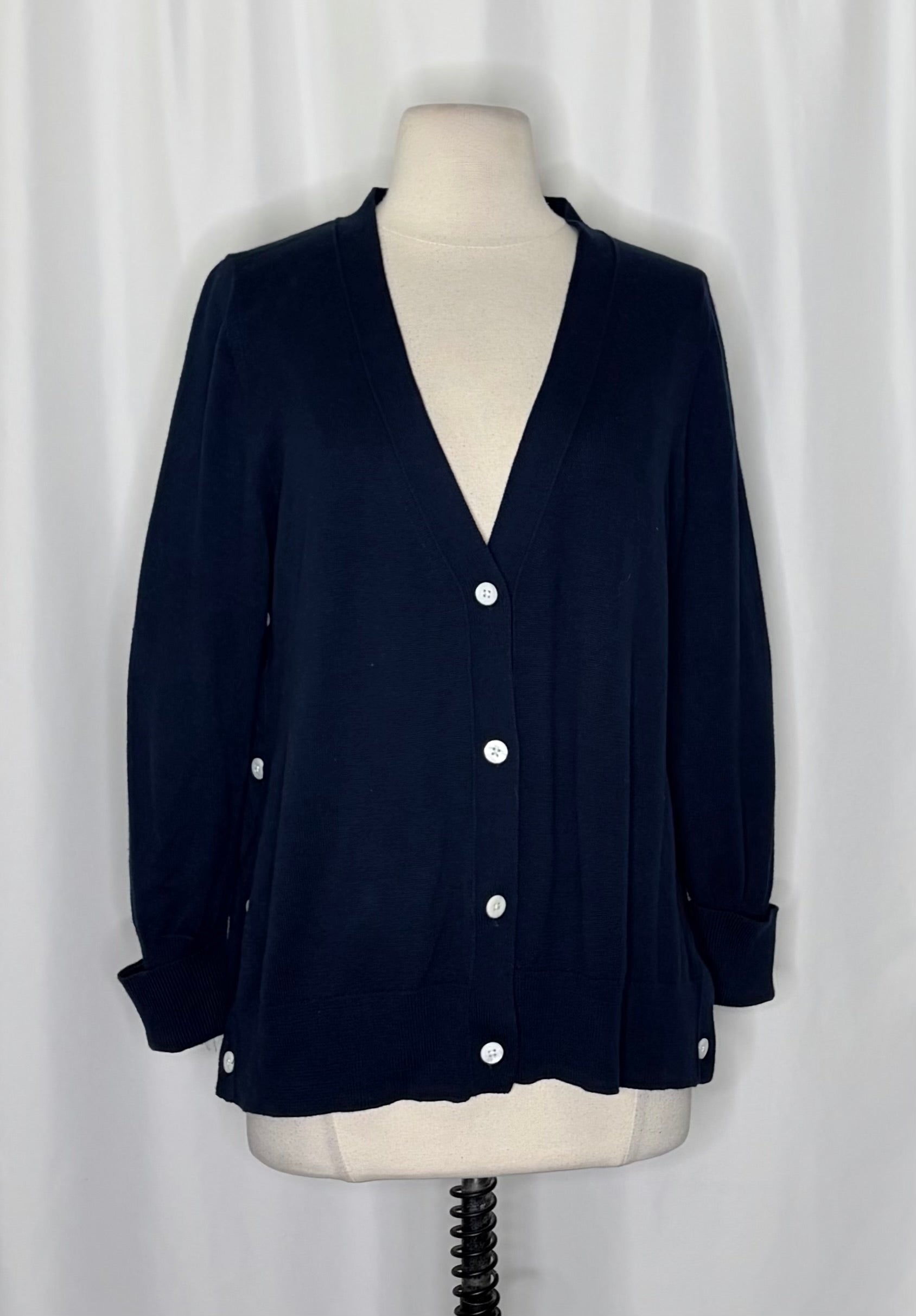 GRETCHEN SCOTT Designs Navy Blue V Neck Cardigan Sweater Button Sides Small