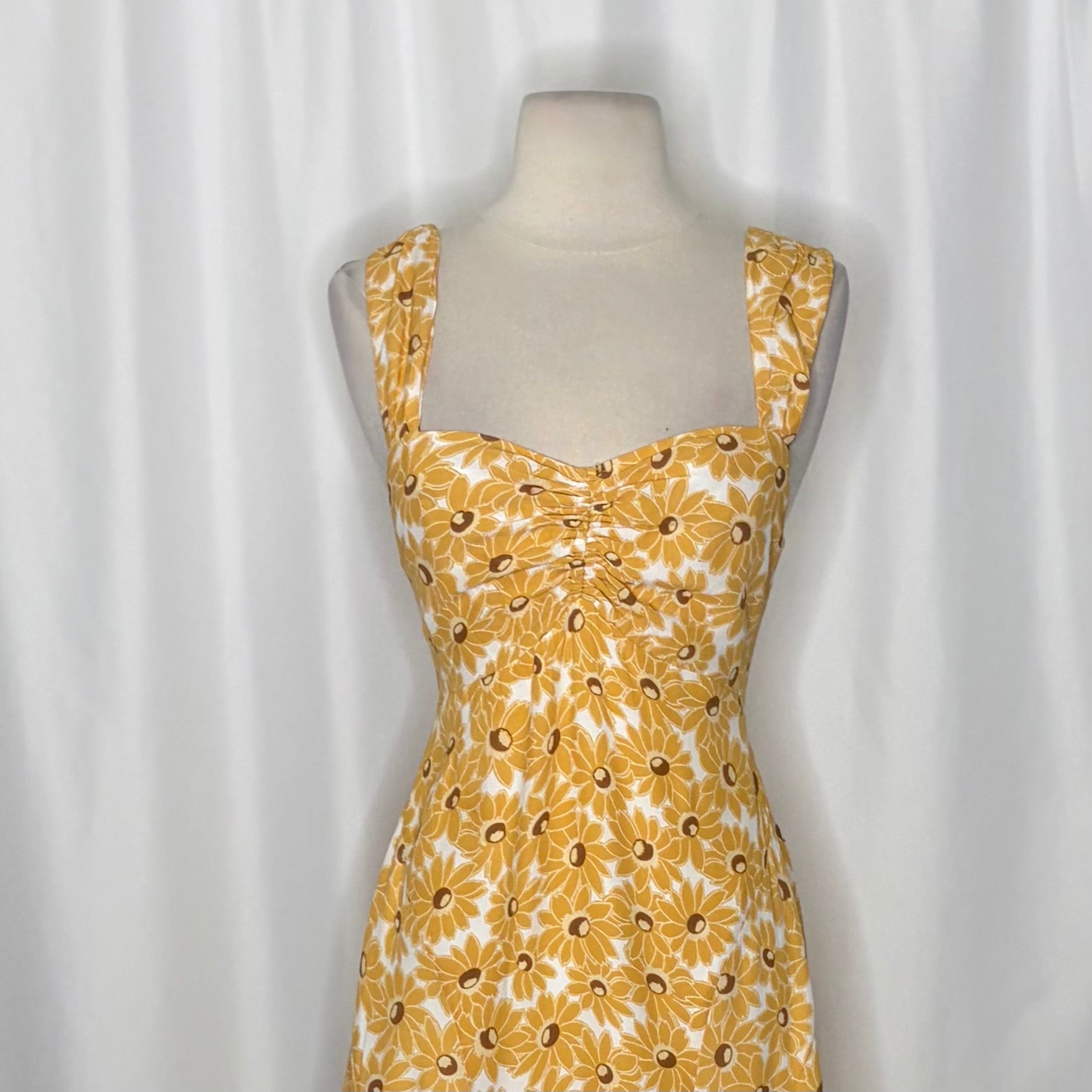 FREE PEOPLE Rosalee Midi Dress Yellow Combo Floral Cutout Back Boho X-Small