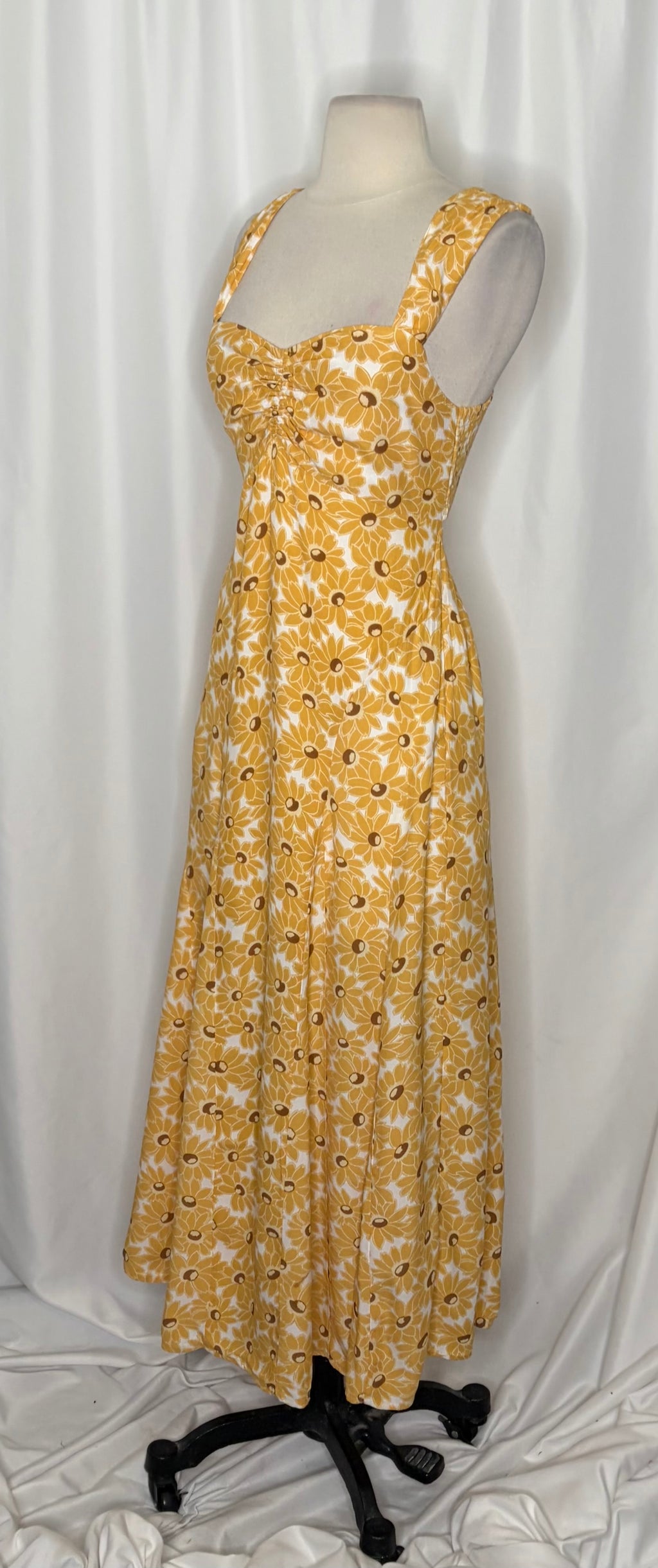 FREE PEOPLE Rosalee Midi Dress Yellow Combo Floral Cutout Back Boho X-Small