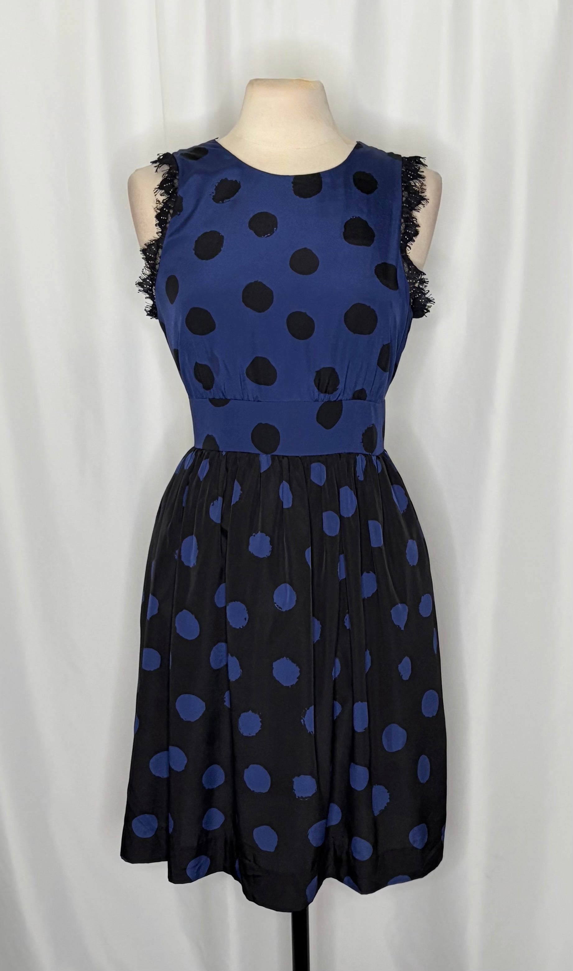 Anthropologie COREY LYNN CALTER Split Dots Lace Blue Black Fit Flare Dress 12