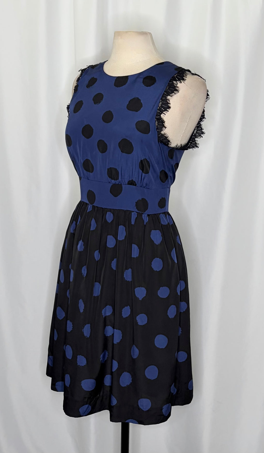 Anthropologie COREY LYNN CALTER Split Dots Lace Blue Black Fit Flare Dress 12