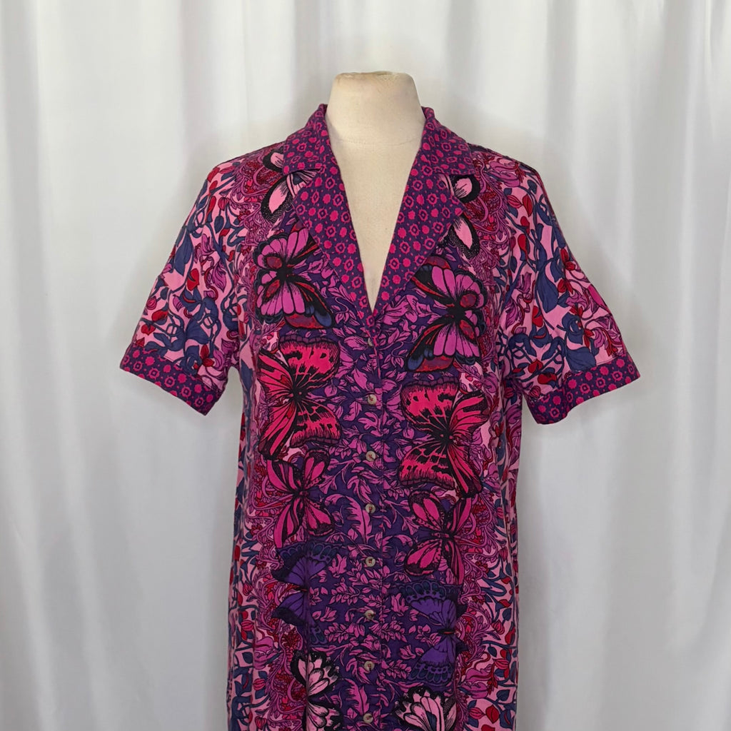 Alexandra Farmer ANTHROPOLOGIE Whimsy Flannel Sleep Dress Floral Butterfly M