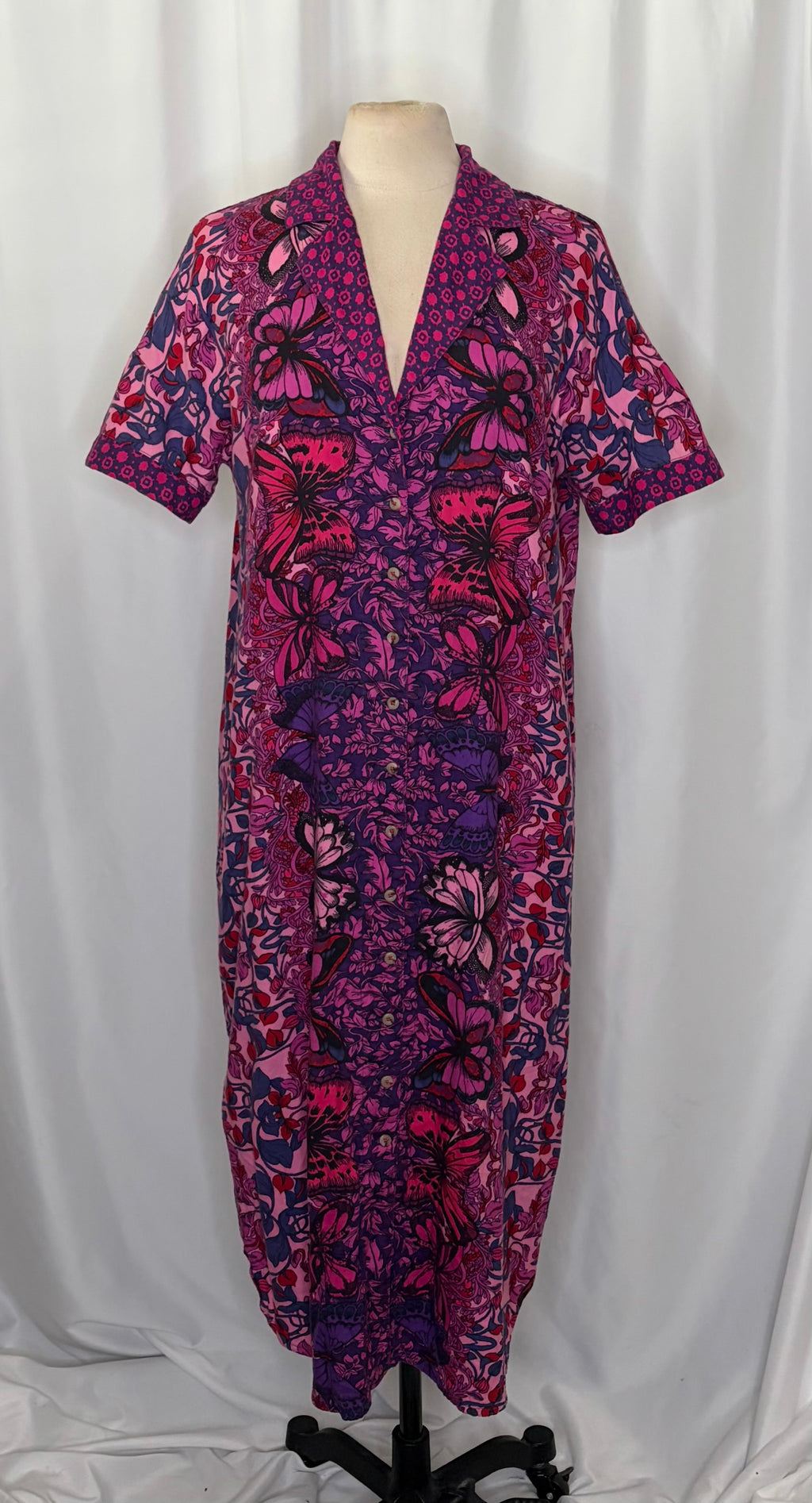 Alexandra Farmer ANTHROPOLOGIE Whimsy Flannel Sleep Dress Floral Butterfly M