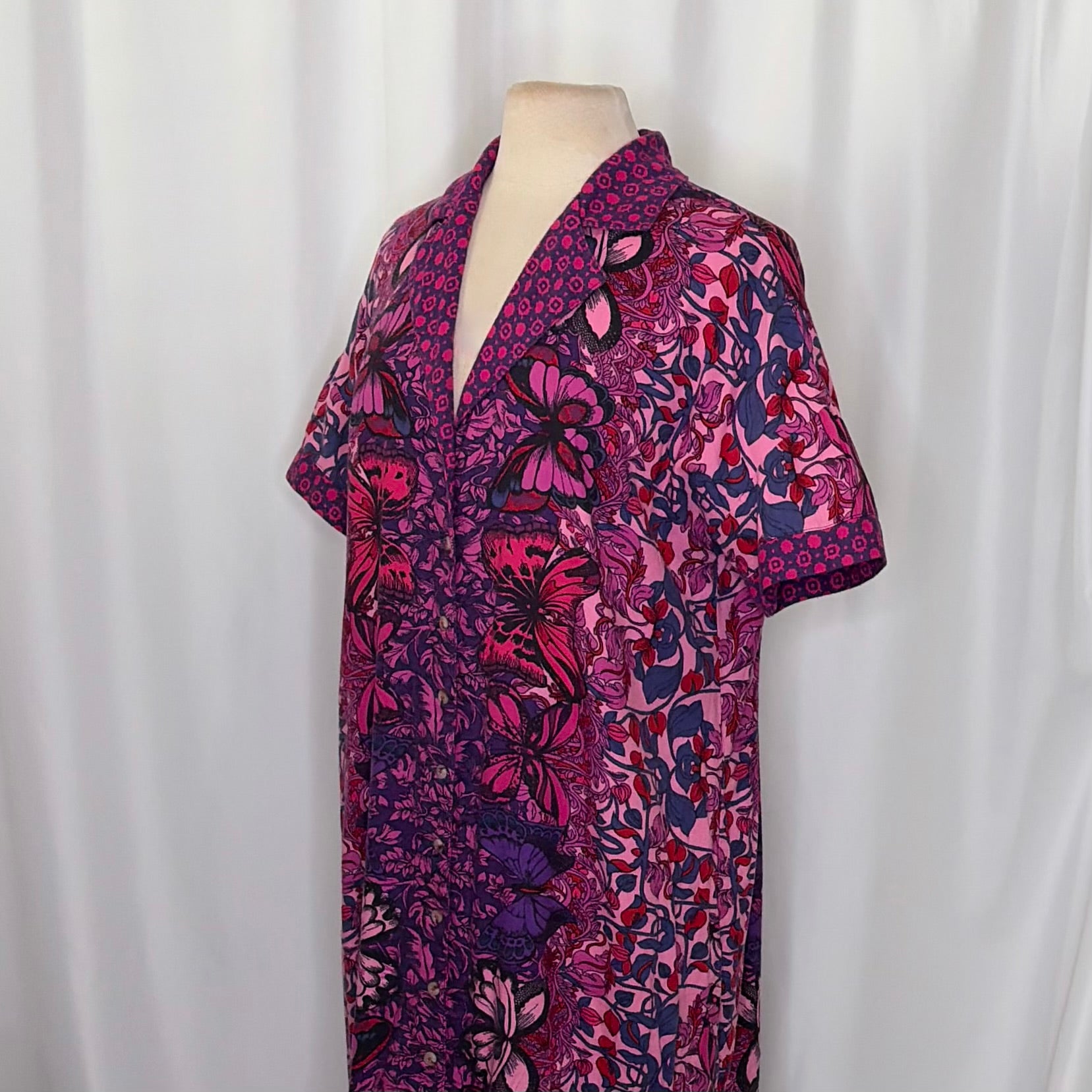 Alexandra Farmer ANTHROPOLOGIE Whimsy Flannel Sleep Dress Floral Butterfly M