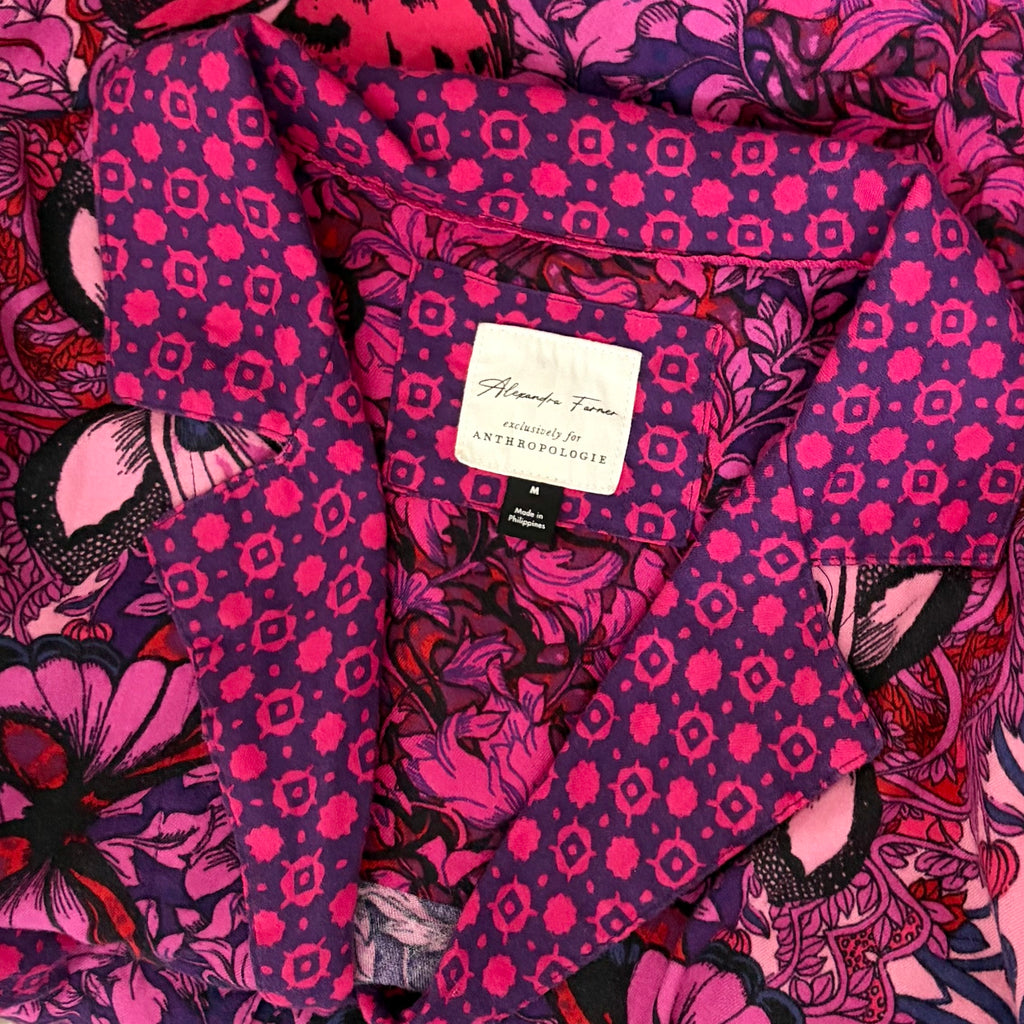 Alexandra Farmer ANTHROPOLOGIE Whimsy Flannel Sleep Dress Floral Butterfly M