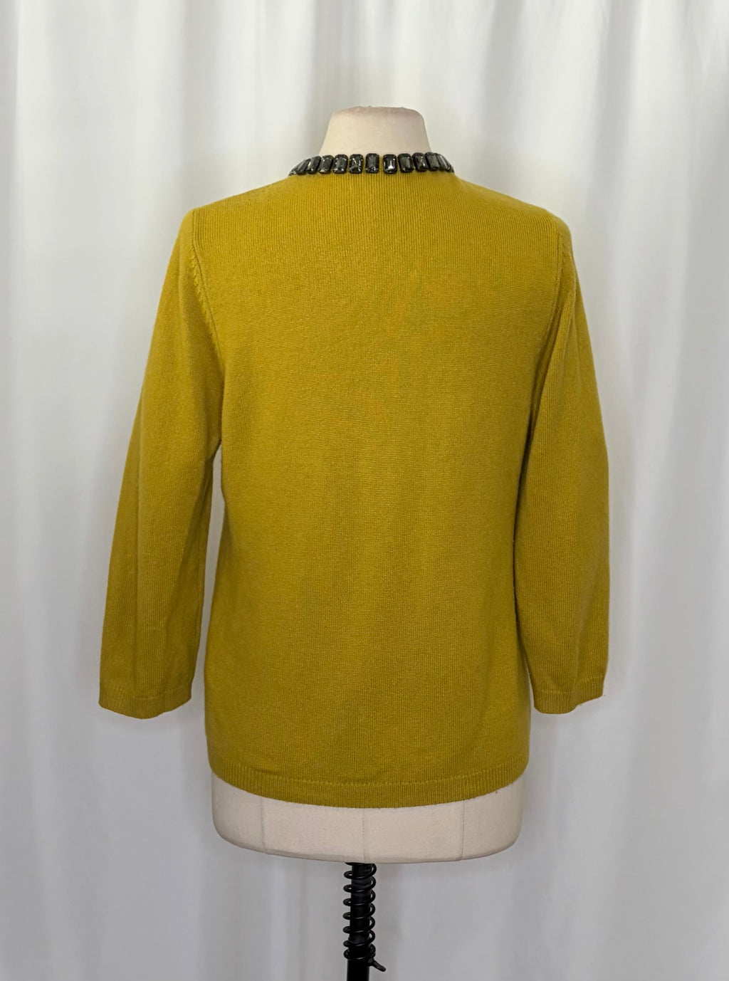 BODEN Jewelled Cardigan Sweater Wool Cashmere Knitwear 3/4 Sleeves Mustard 12