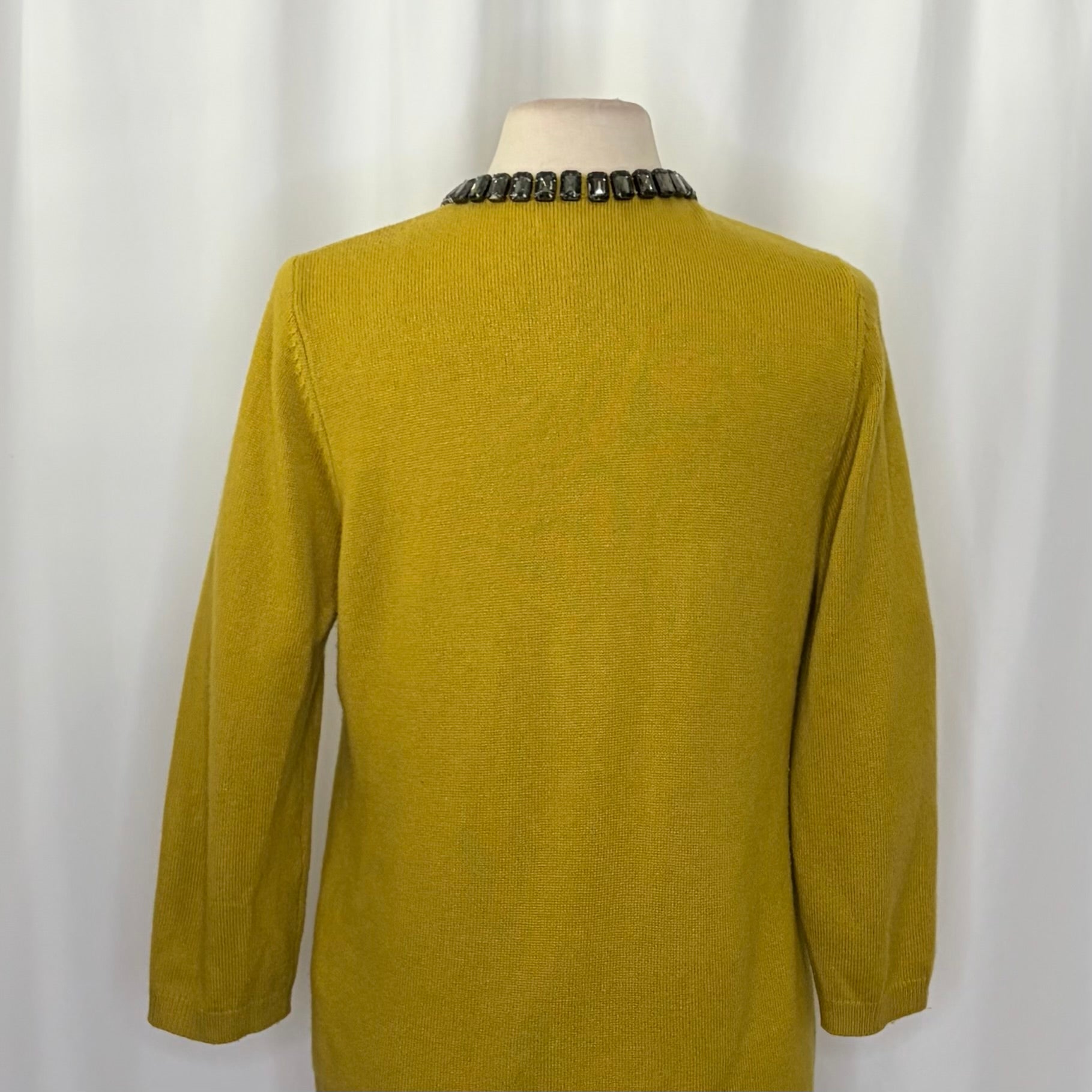 BODEN Jewelled Cardigan Sweater Wool Cashmere Knitwear 3/4 Sleeves Mustard 12