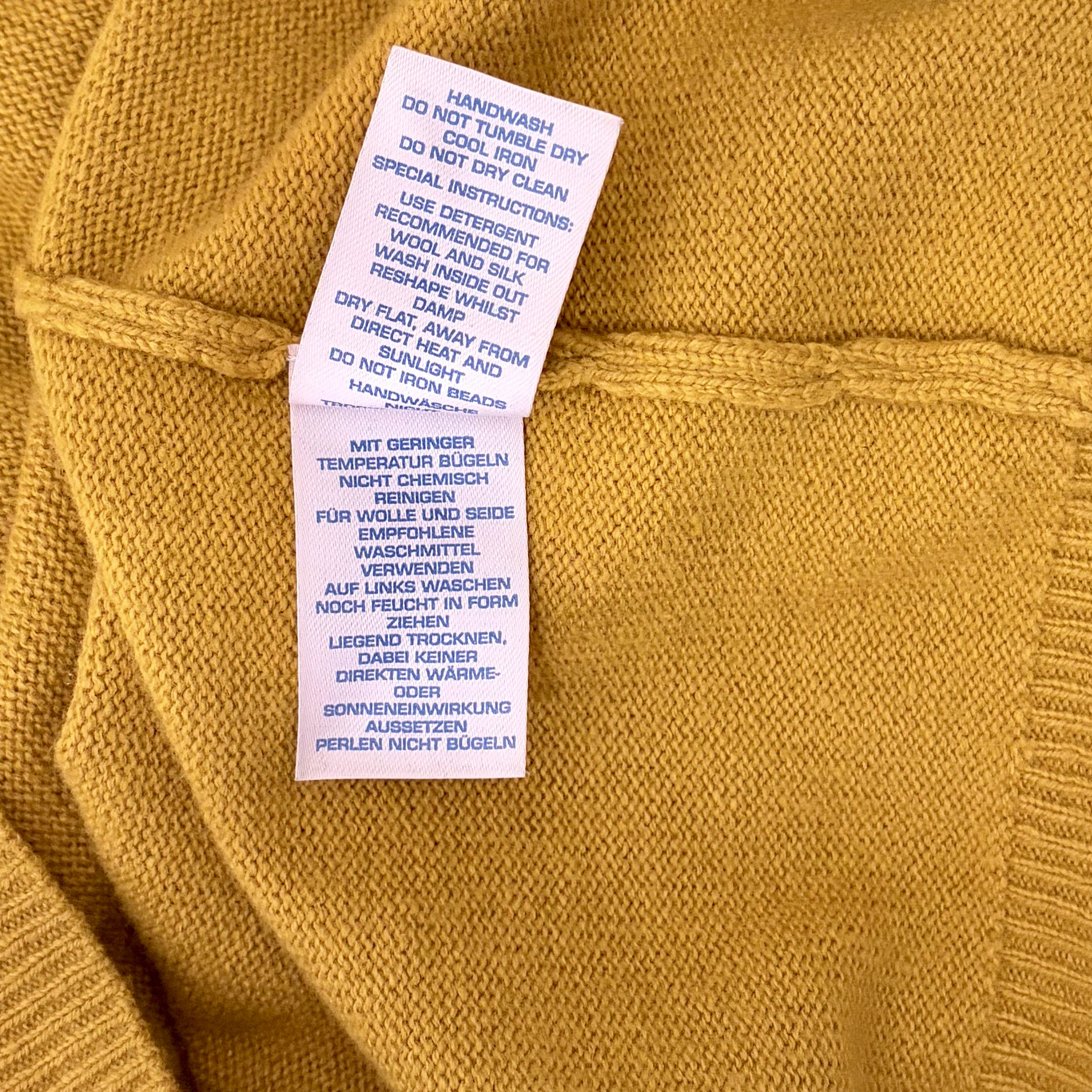 BODEN Jewelled Cardigan Sweater Wool Cashmere Knitwear 3/4 Sleeves Mustard 12