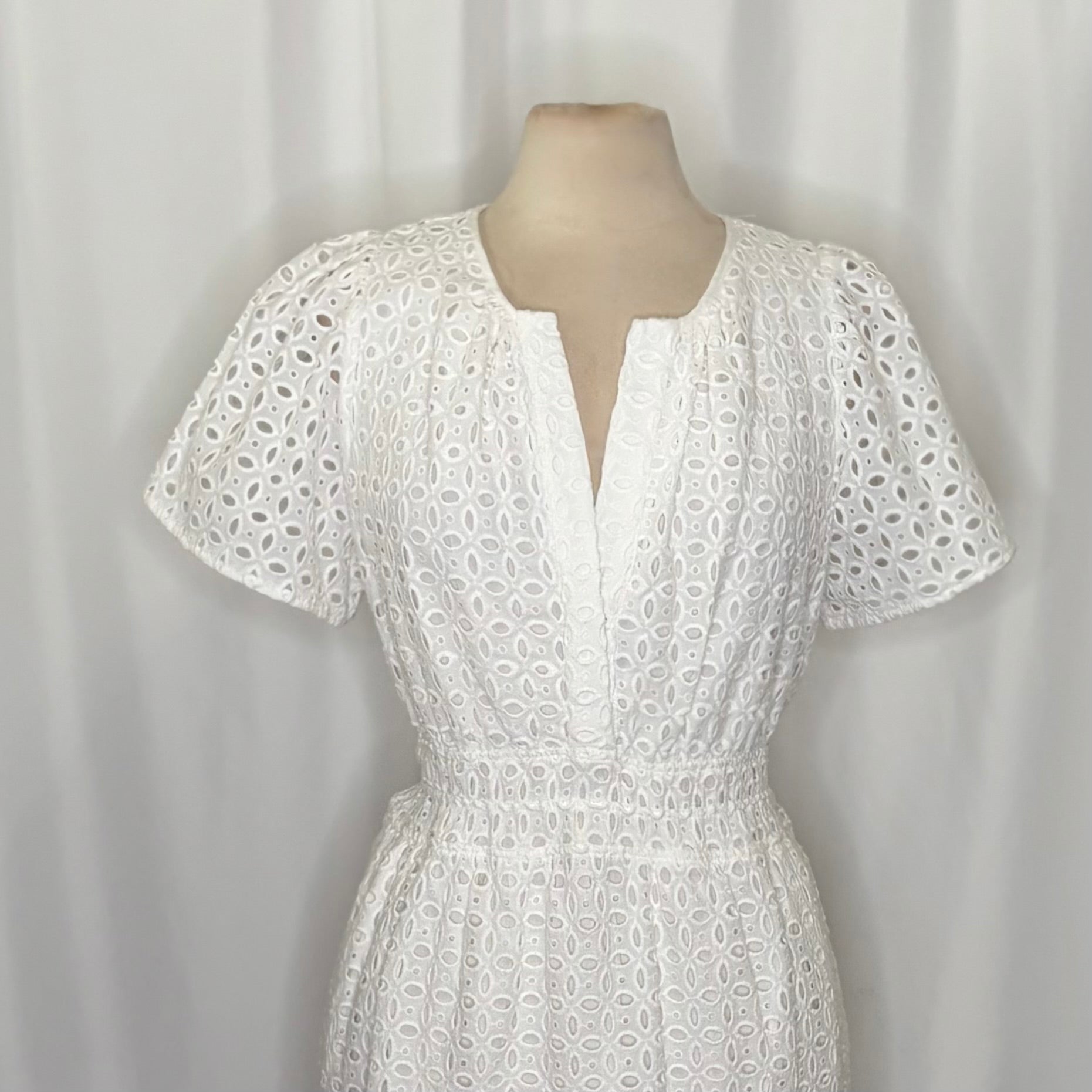 ANTHROPOLOGIE The Somerset White Eyelet Mini Dress Embroidered Smocked X-Large