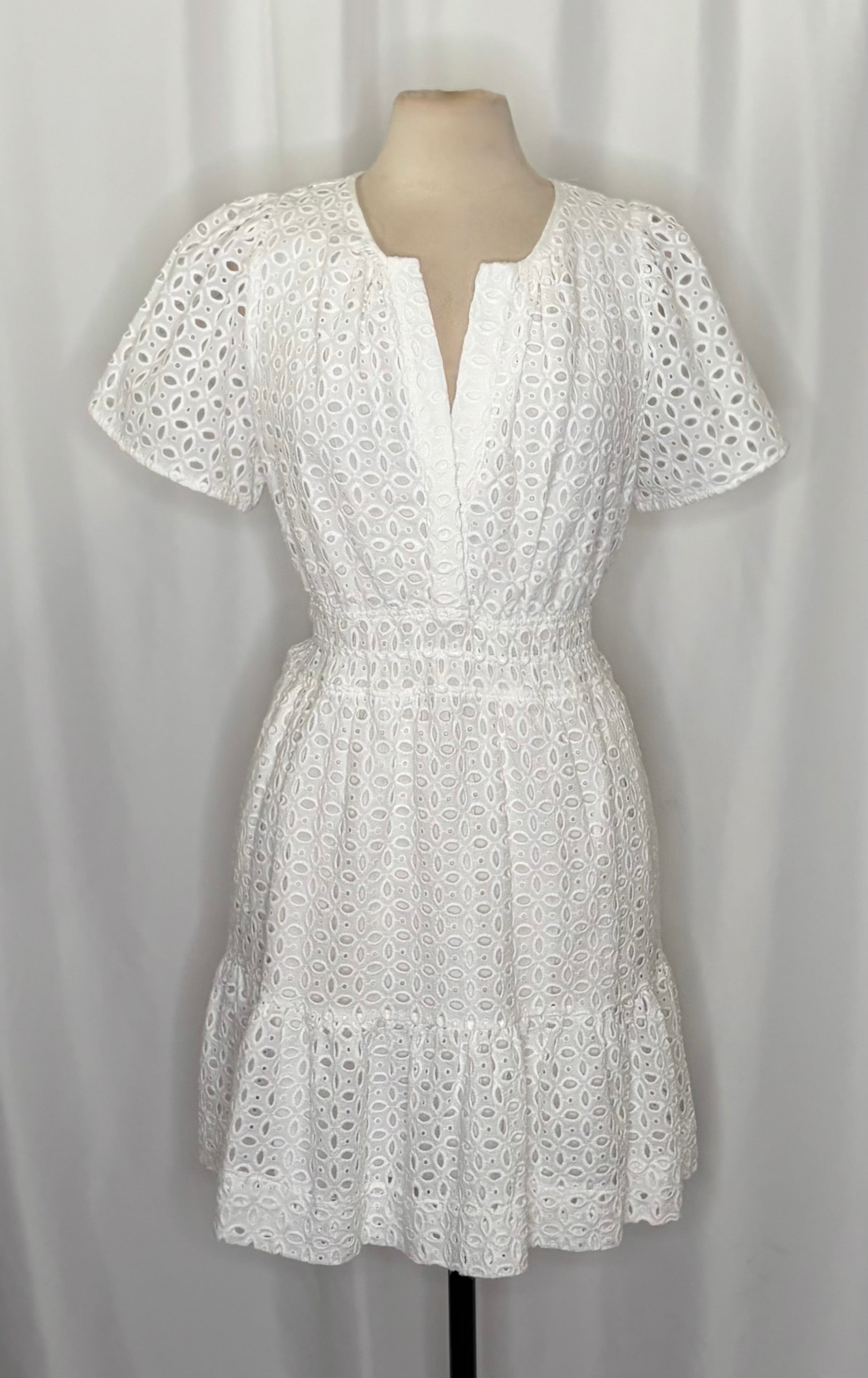 ANTHROPOLOGIE The Somerset White Eyelet Mini Dress Embroidered Smocked X-Large