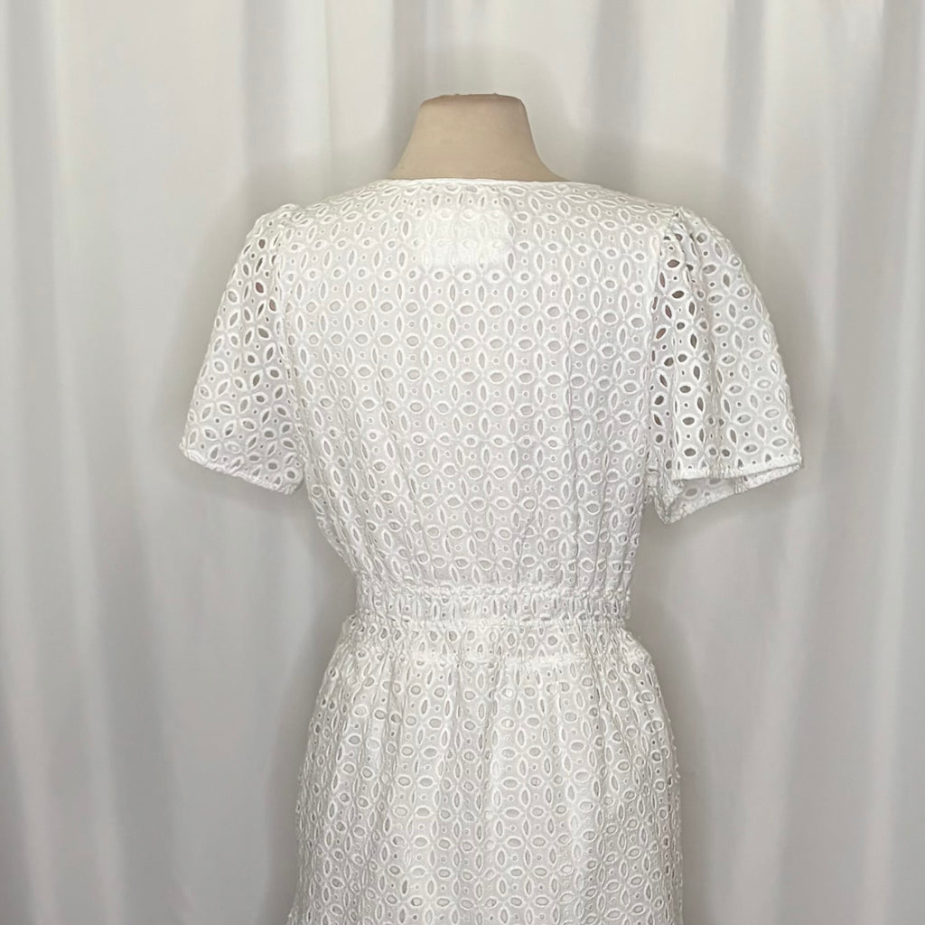 ANTHROPOLOGIE The Somerset White Eyelet Mini Dress Embroidered Smocked X-Large