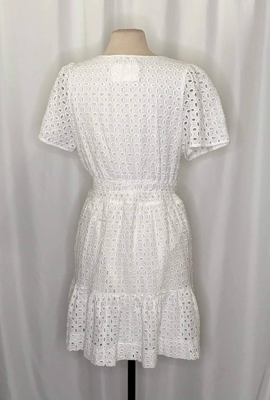 ANTHROPOLOGIE The Somerset White Eyelet Mini Dress Embroidered Smocked X-Large