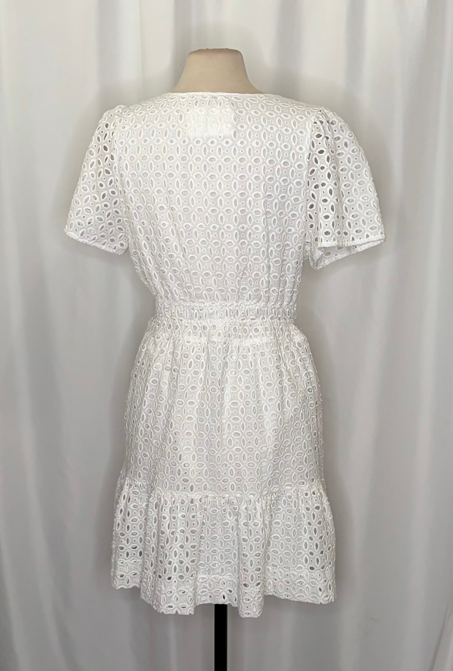 ANTHROPOLOGIE The Somerset White Eyelet Mini Dress Embroidered Smocked X-Large