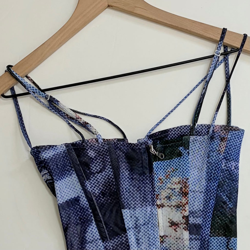 MIAOU Aphex Corset Top Memoirs Pixelated Graphic Print Vogue X-Small