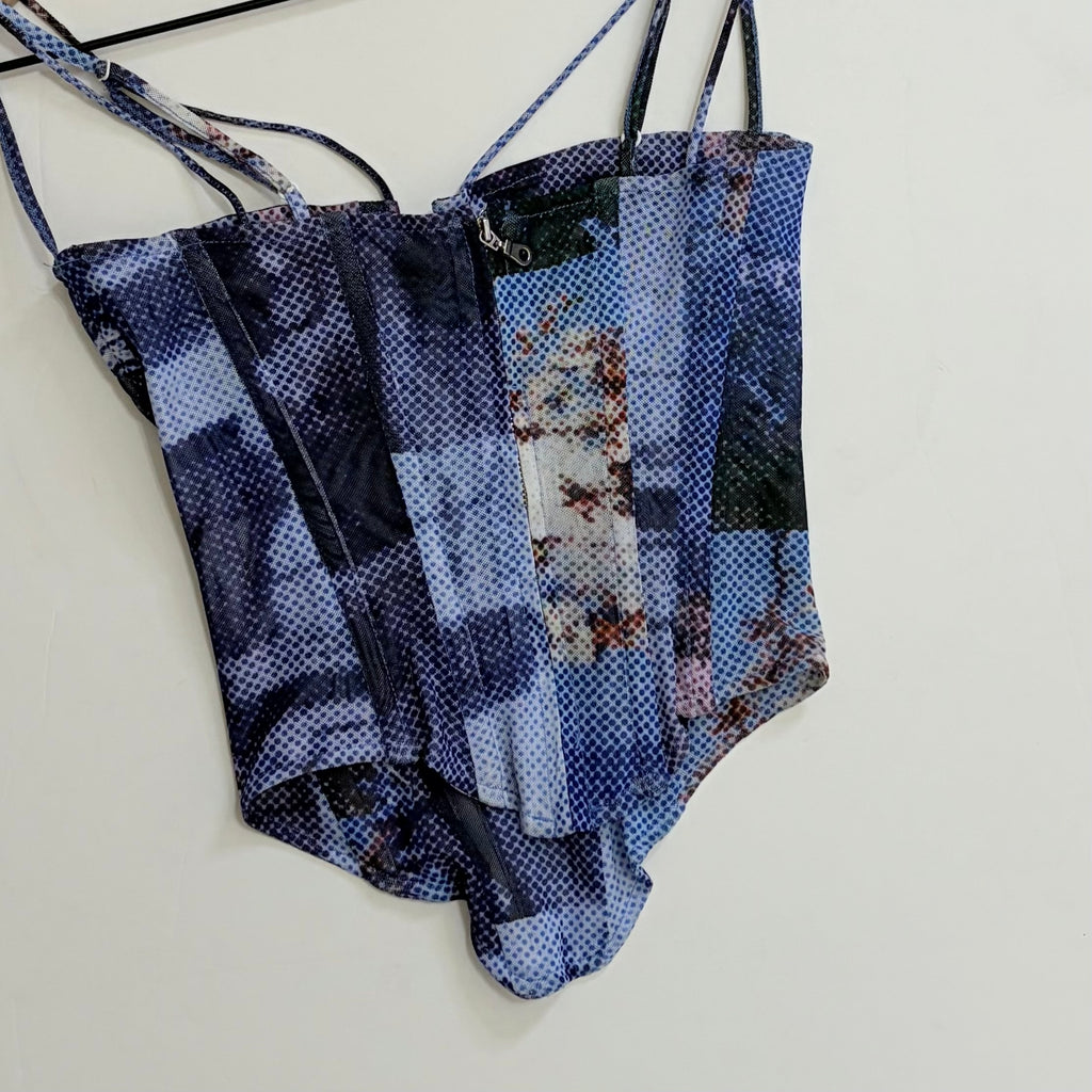 MIAOU Aphex Corset Top Memoirs Pixelated Graphic Print Vogue X-Small