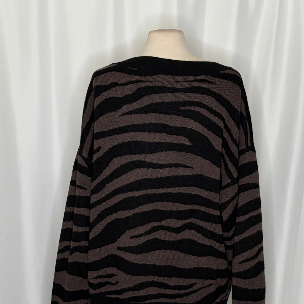 VARLEY Calvert Sweater Bracken Black Zebra Animal Print Merino Wool Blend Large