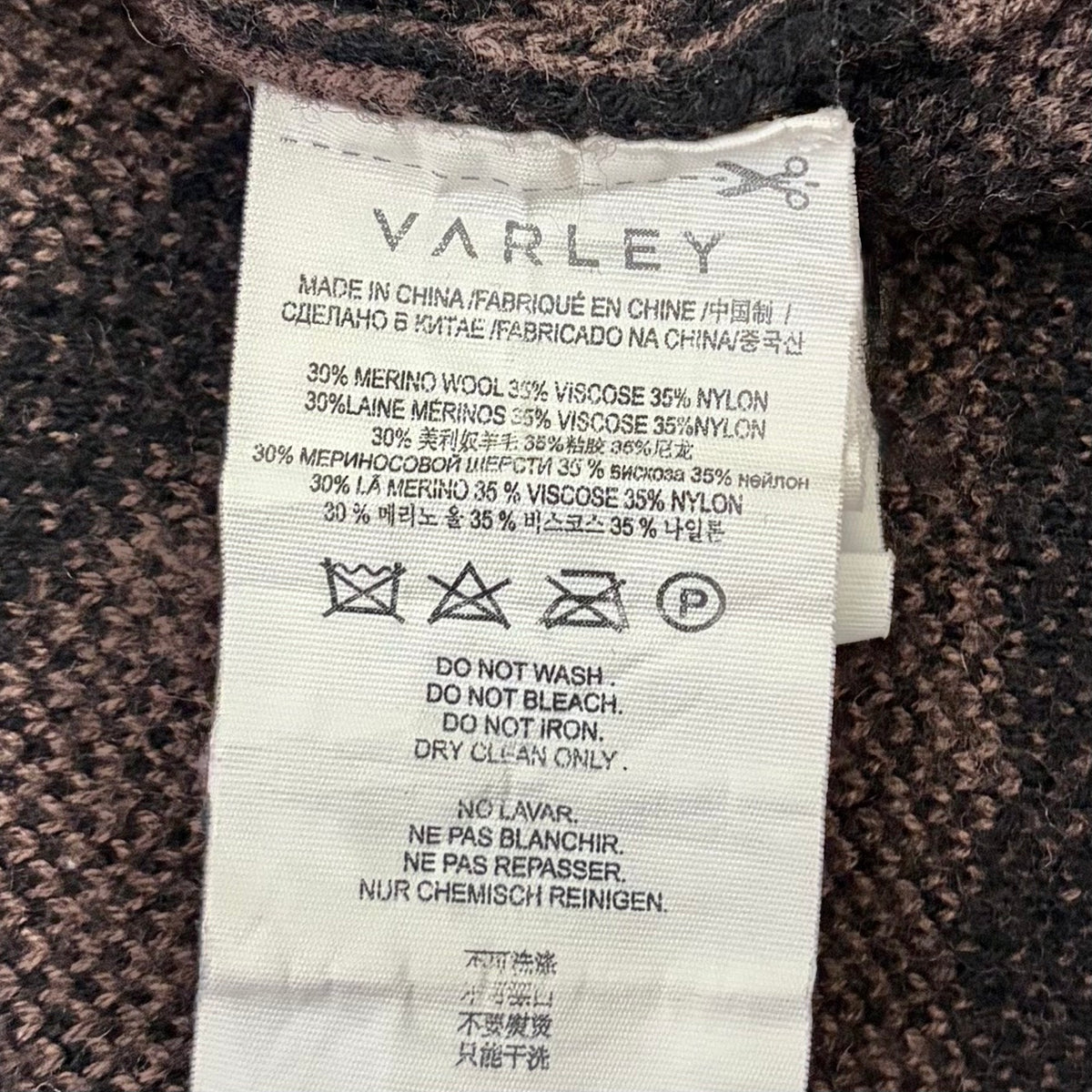 VARLEY Calvert Sweater Bracken Black Zebra Animal Print Merino Wool Blend Large