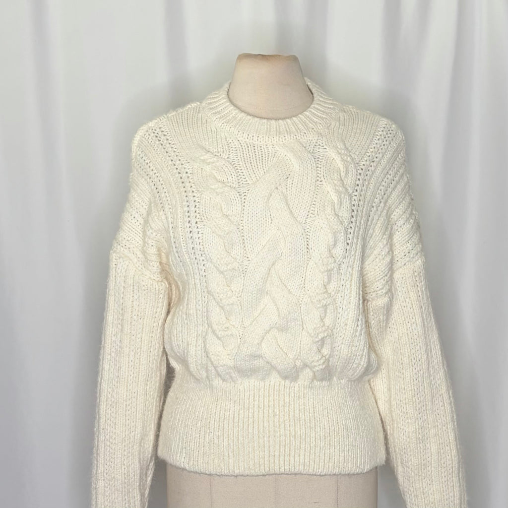 ZARA Cable Knit Chunky Sweater Solid Ivory Knit Knitwear Preppy Chic Medium
