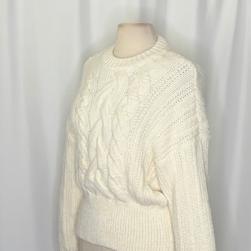 ZARA Cable Knit Chunky Sweater Solid Ivory Knit Knitwear Preppy Chic Medium