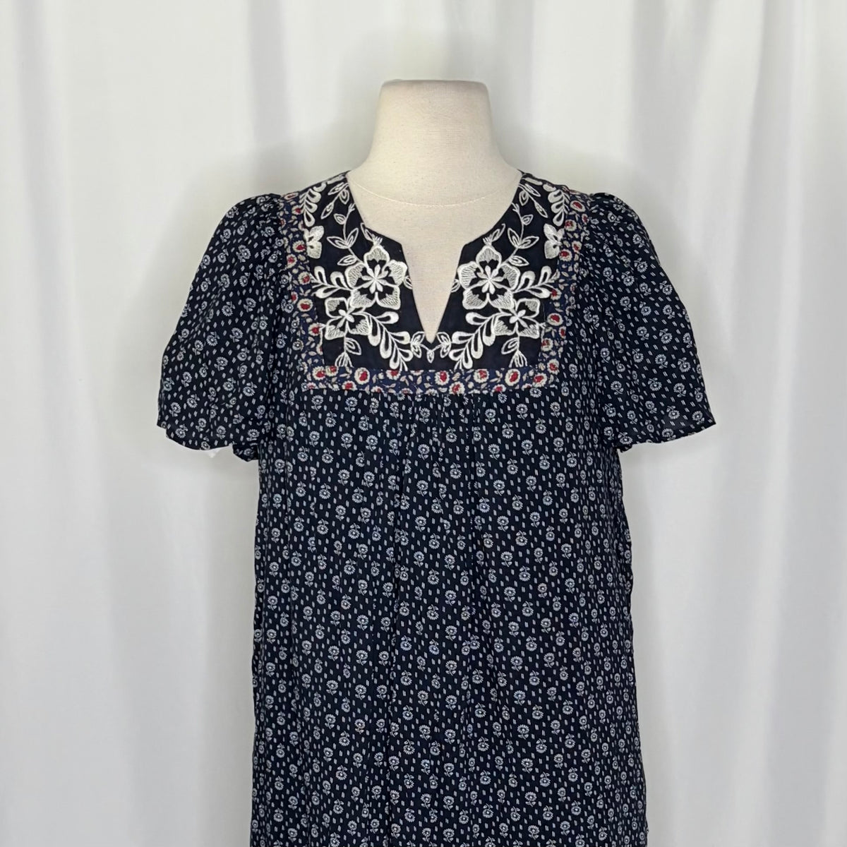 Anthropologie ONE SEPTEMBER Alpina Tunic Dress Embroidered Floral Ruffle X-Small