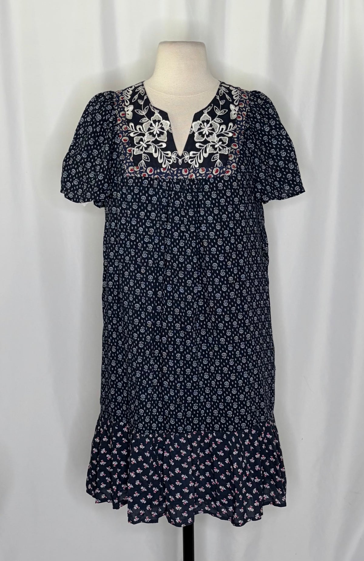 Anthropologie ONE SEPTEMBER Alpina Tunic Dress Embroidered Floral Ruffle X-Small