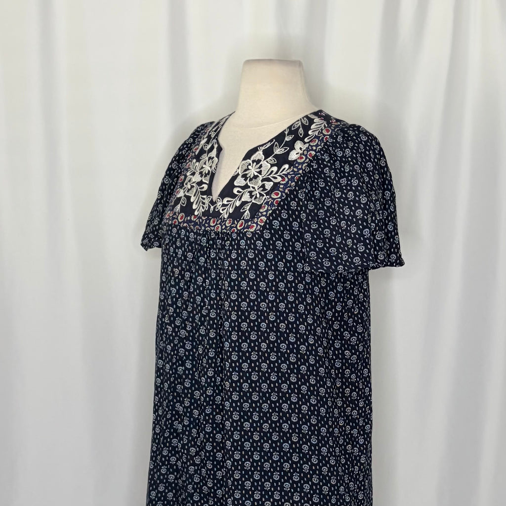 Anthropologie ONE SEPTEMBER Alpina Tunic Dress Embroidered Floral Ruffle X-Small