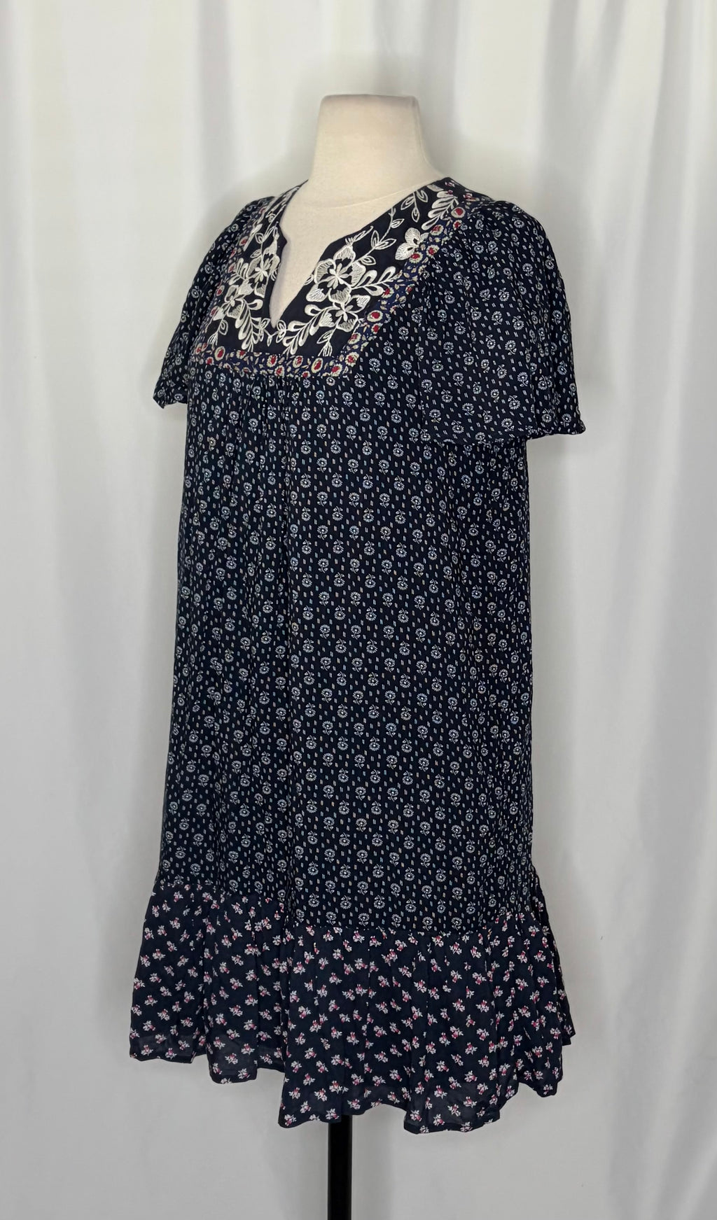Anthropologie ONE SEPTEMBER Alpina Tunic Dress Embroidered Floral Ruffle X-Small
