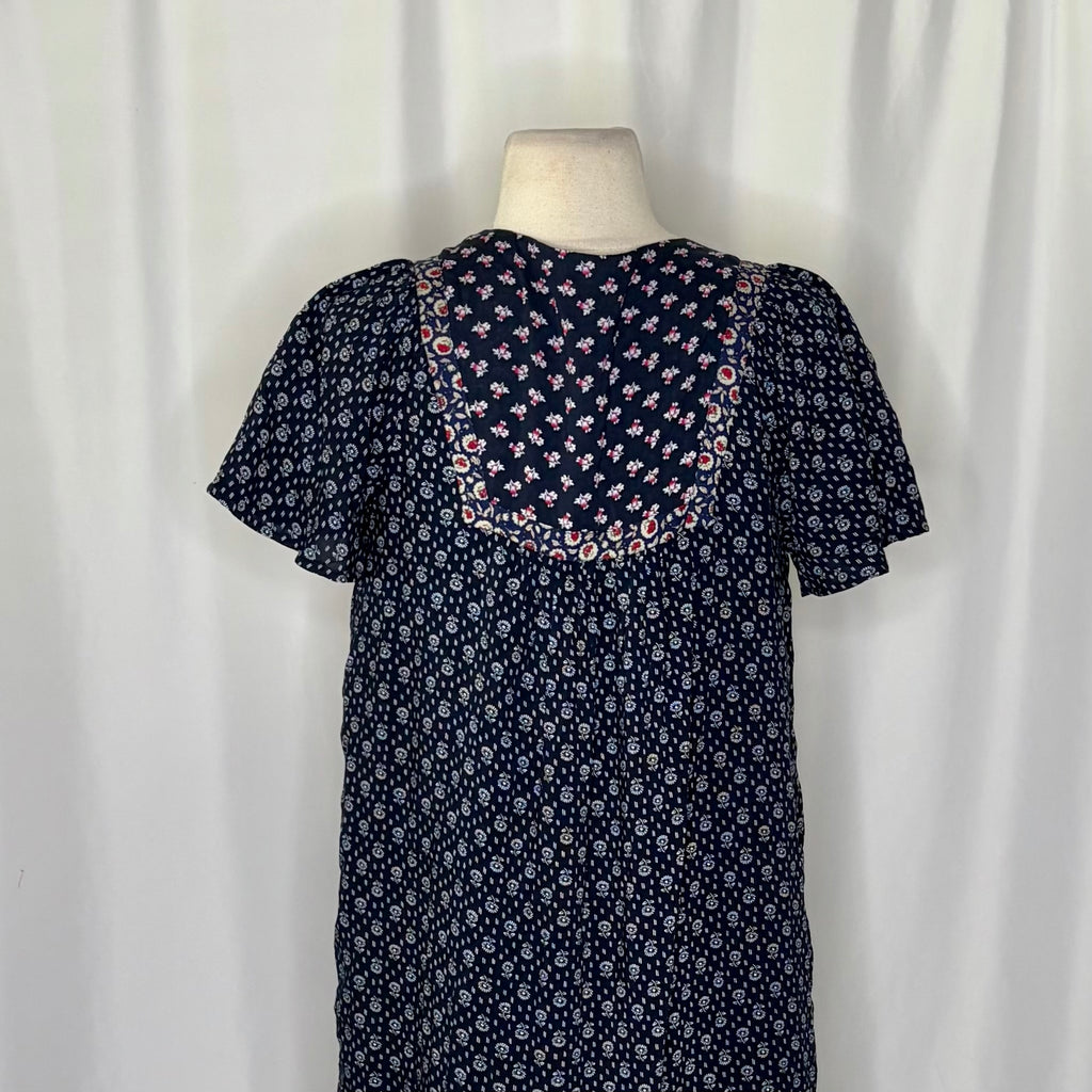 Anthropologie ONE SEPTEMBER Alpina Tunic Dress Embroidered Floral Ruffle X-Small