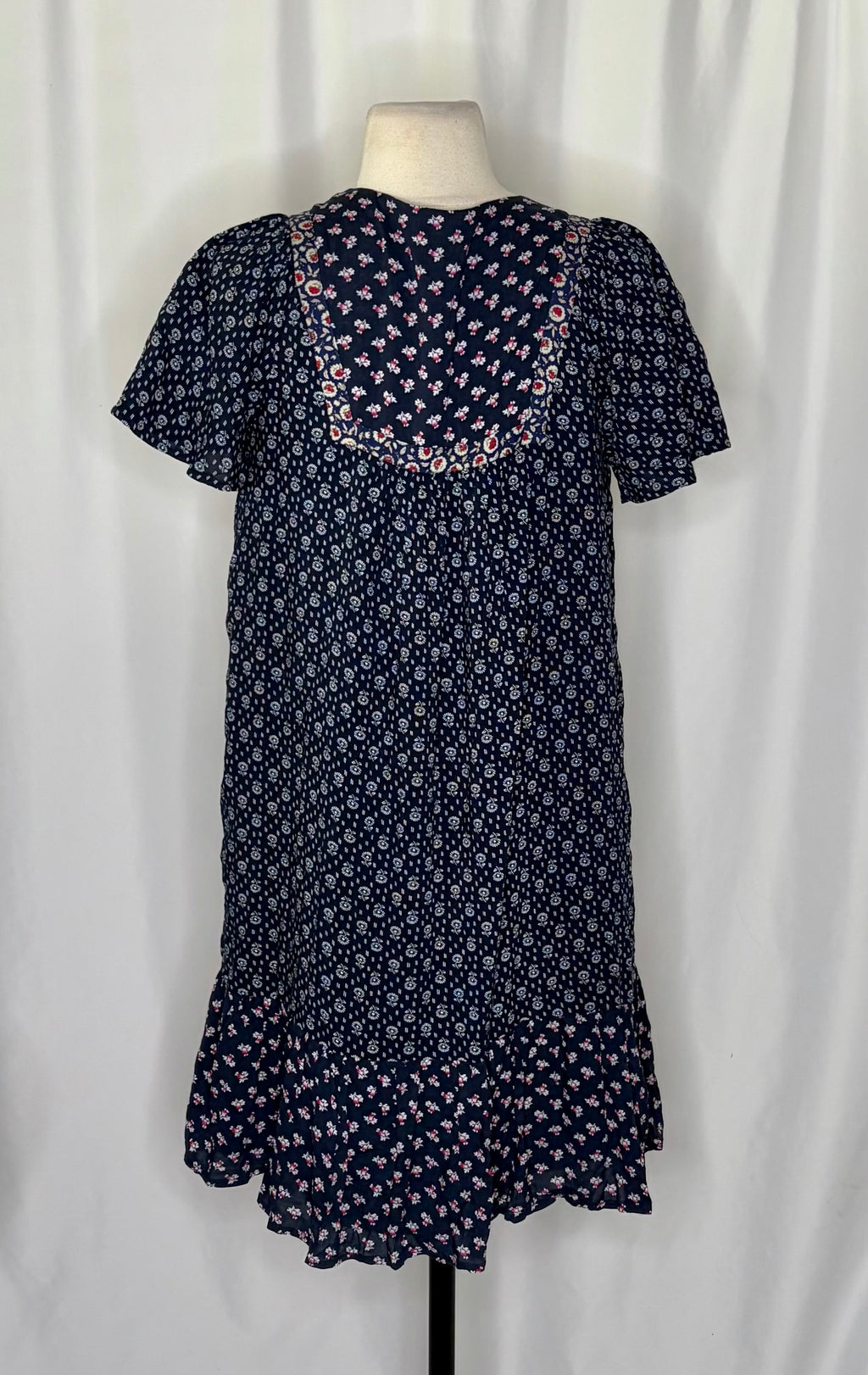 Anthropologie ONE SEPTEMBER Alpina Tunic Dress Embroidered Floral Ruffle X-Small