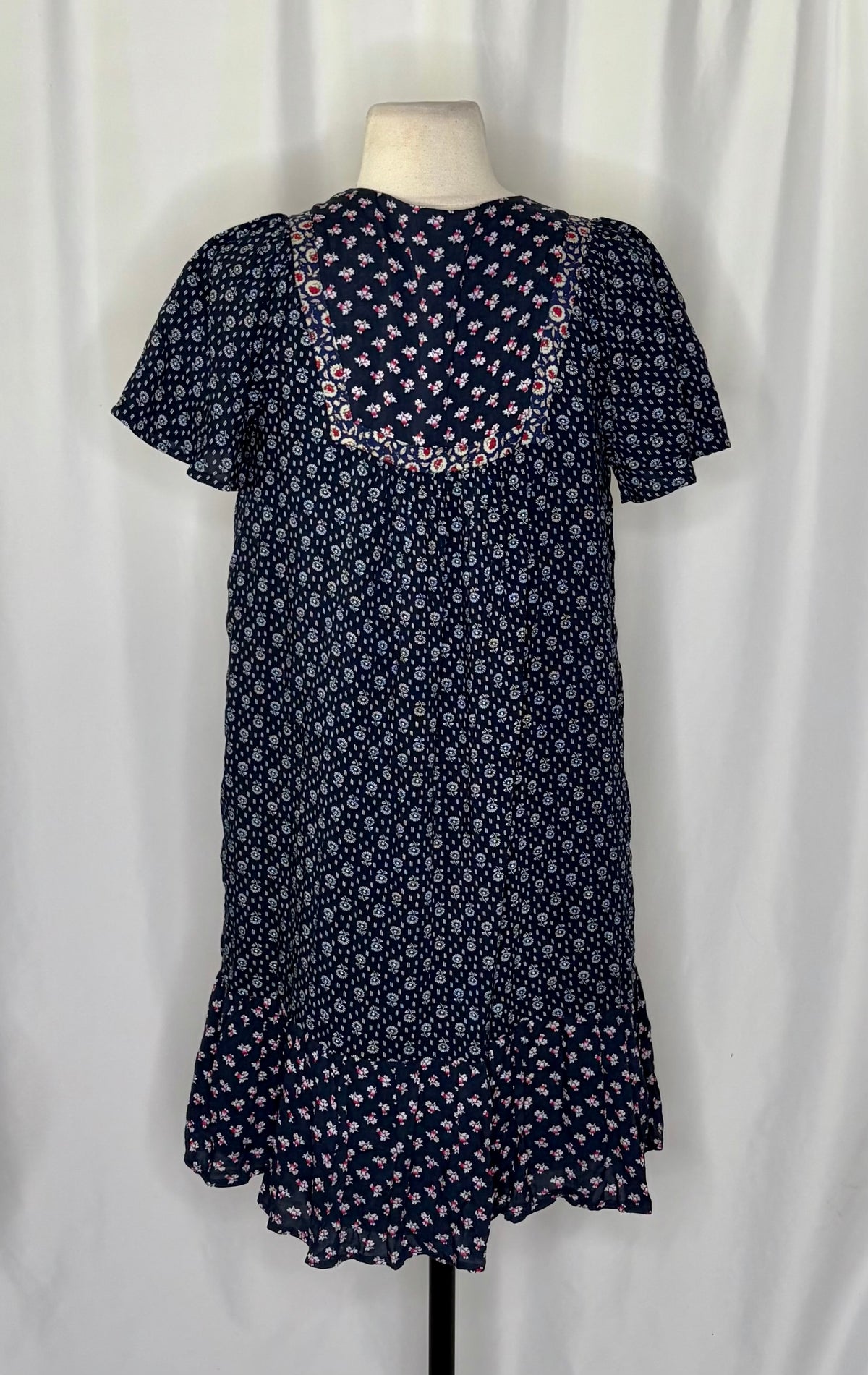 Anthropologie ONE SEPTEMBER Alpina Tunic Dress Embroidered Floral Ruffle X-Small