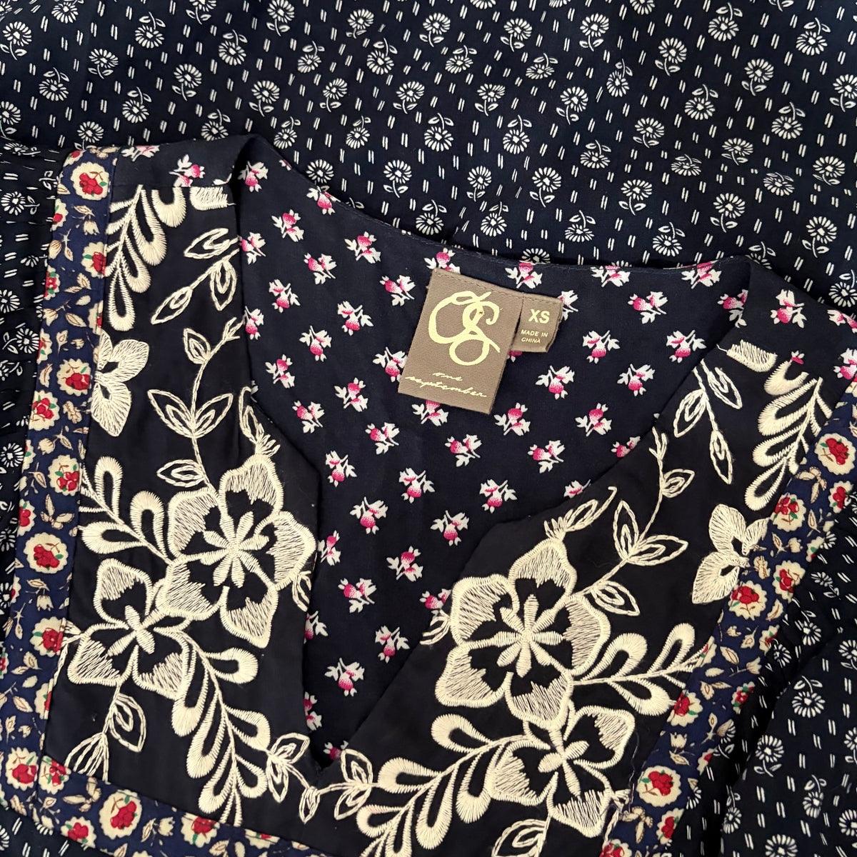 Anthropologie ONE SEPTEMBER Alpina Tunic Dress Embroidered Floral Ruffle X-Small