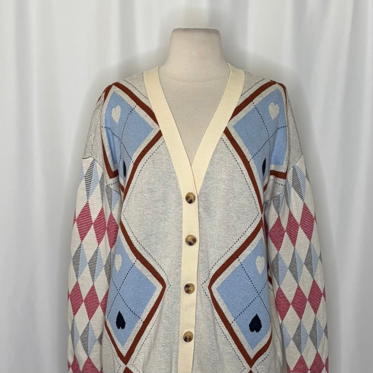 Anthropologie MAEVE Argyle Hardware Cardigan Sweater Heart Print Knitwear XS