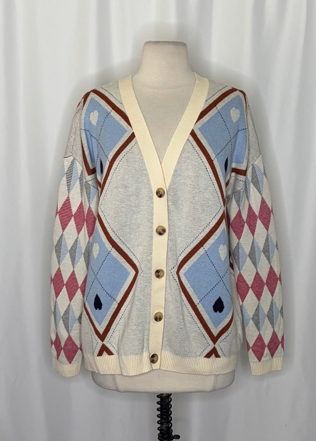 Anthropologie MAEVE Argyle Hardware Cardigan Sweater Heart Print Knitwear XS