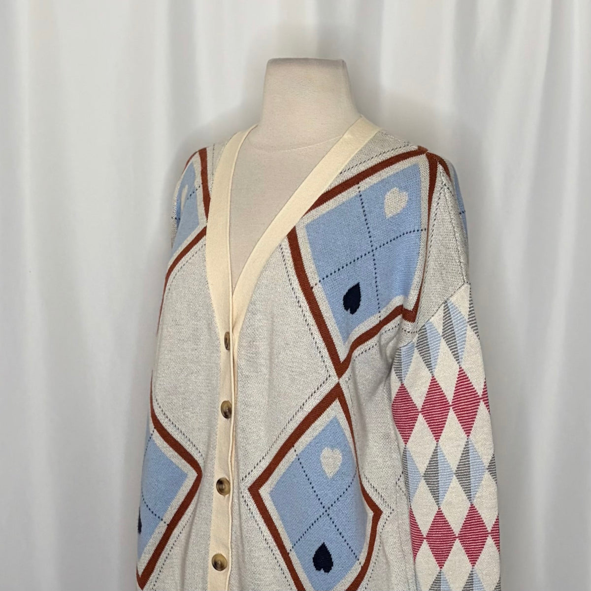 Anthropologie MAEVE Argyle Hardware Cardigan Sweater Heart Print Knitwear XS