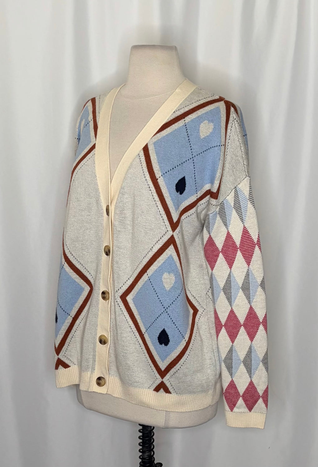 Anthropologie MAEVE Argyle Hardware Cardigan Sweater Heart Print Knitwear XS